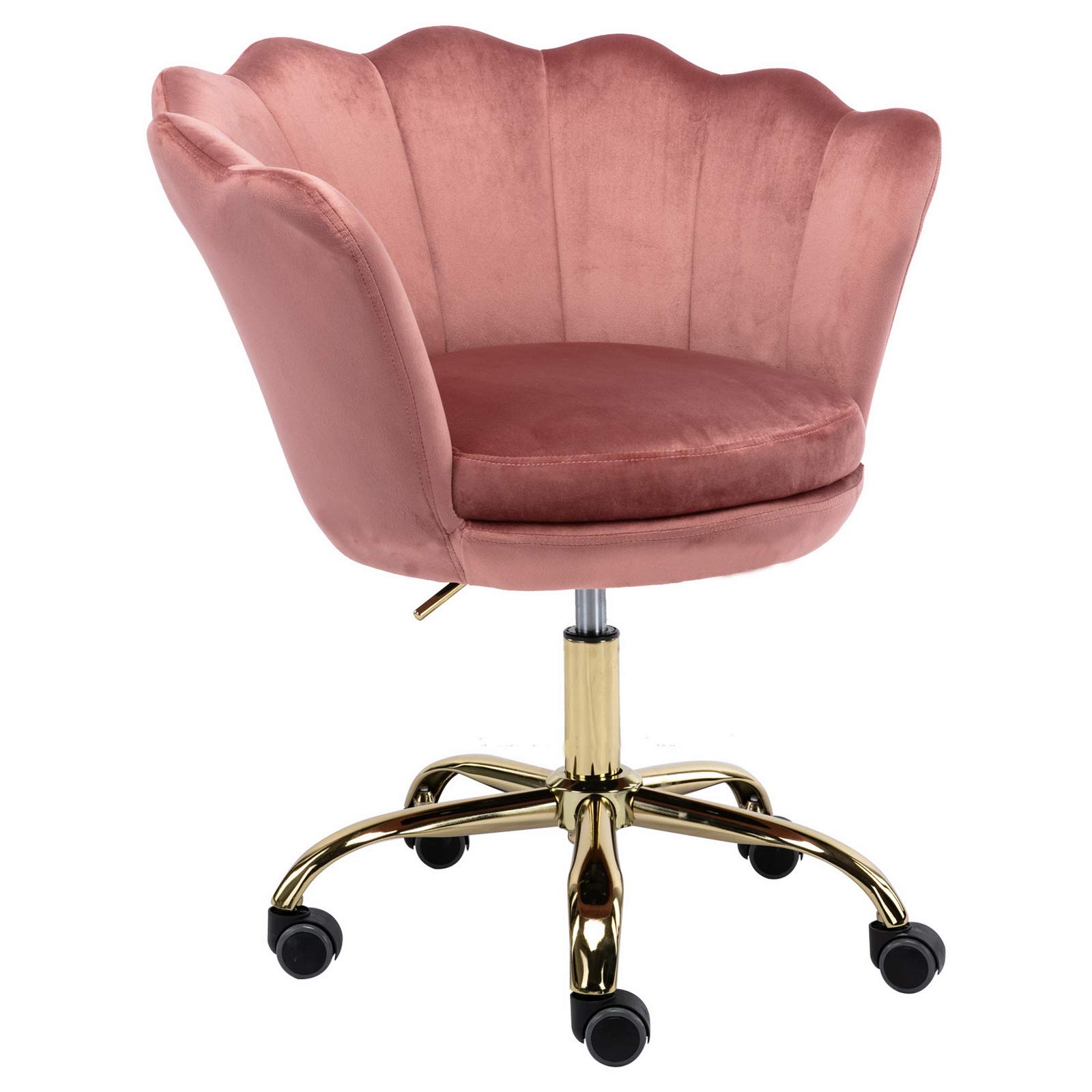 Pink Velvet Adjustable Swivel Rolling Office Chair for Teens - Ergonomic Task Chair with Wheels for Home Office, Bedroom, Study Room & Vanity Desk - Comfortable Seating for Work, Gaming & Online Classes