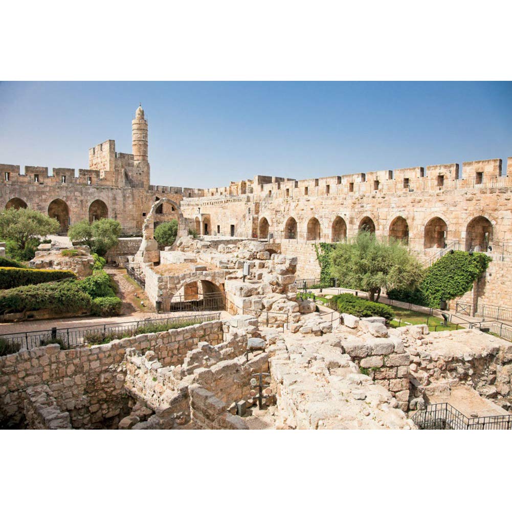 7x5ft David Tower Photography Backdrop - Old City Jerusalem Scenery, David Tower Museum & Ancient Ruins Background for Historical Photo Shoots, Travel Vlogs, and Themed Events
