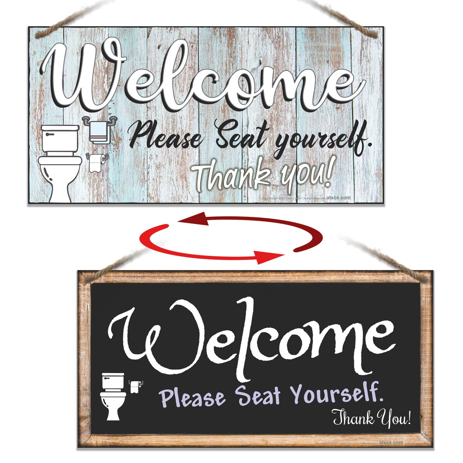 ATX Custom Double Sided Hanging Sign - Welcome Please Seat Yourself Bathroom Decor - Perfect for Restaurants, Cafes & Home Décor