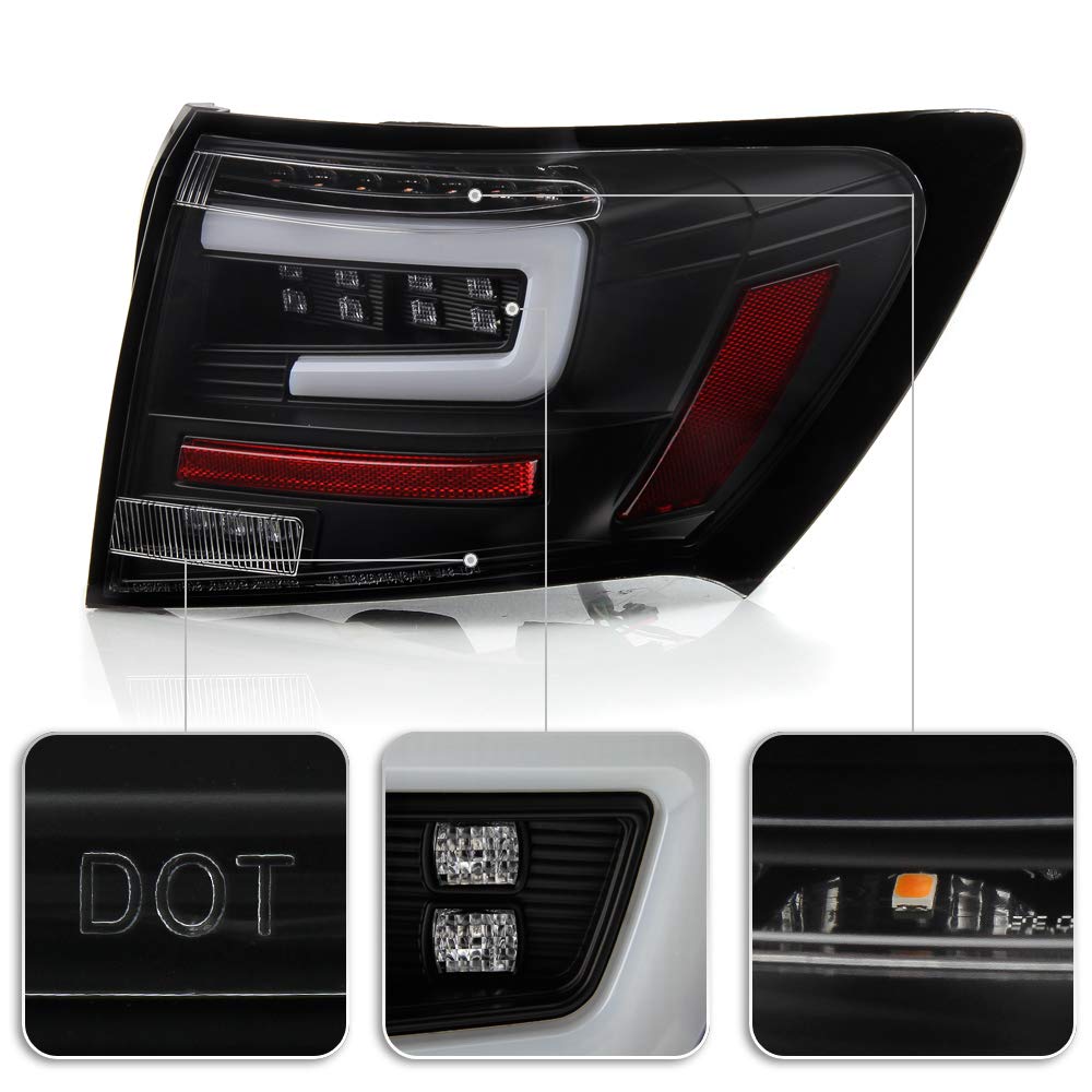 ACANII Full LED Tail Lights with Tube Design - Compatible with 2008-2011 Subaru Impreza & WRX 4-Door Sedan (Black Housing, Left+Right Pair) - Enhanced Visibility & Style for Night Driving & Car Customization