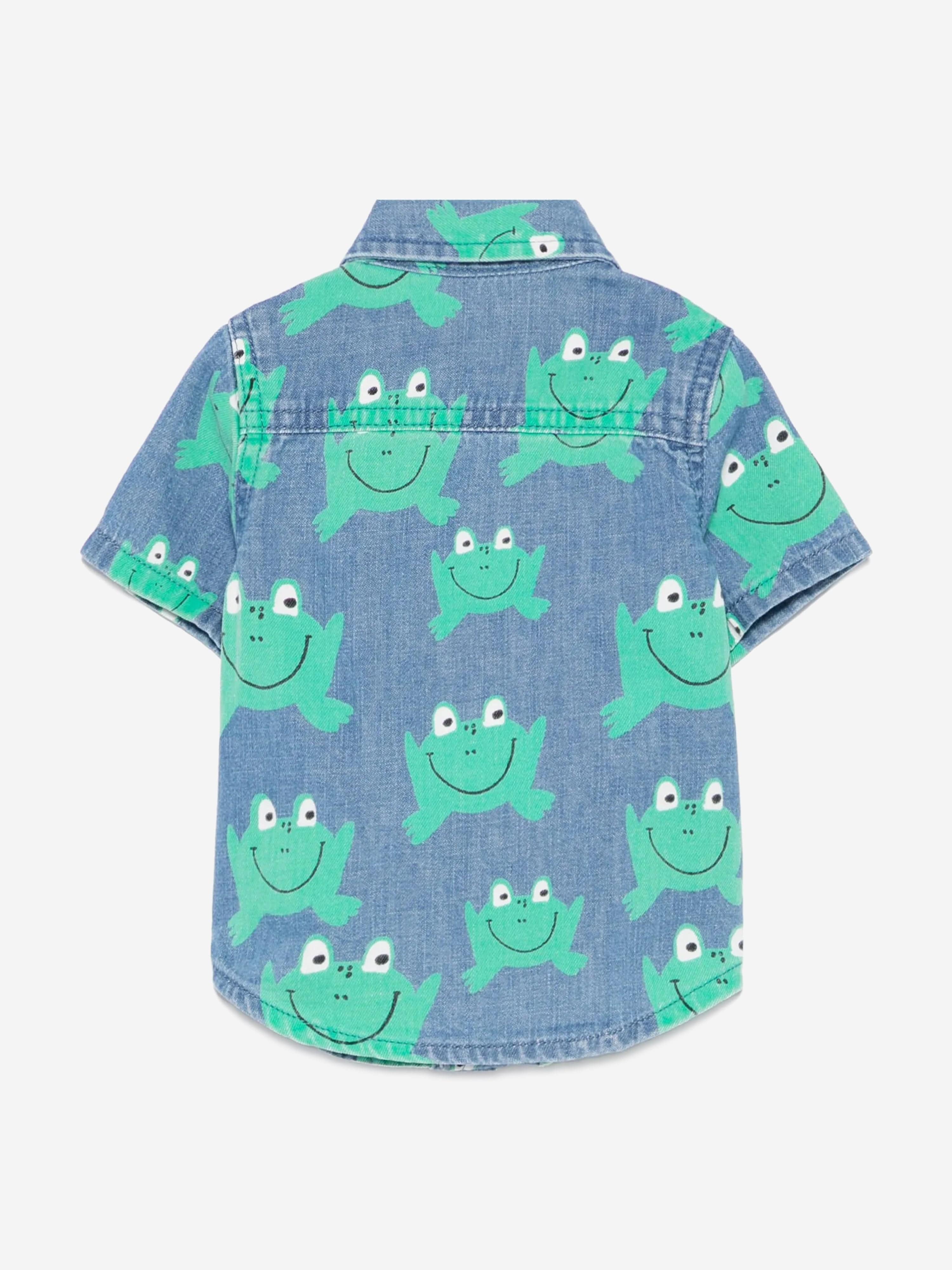 Adorable Blue Denim Frog Shirt for Baby Boys - Perfect for Playdates & Casual Outfits