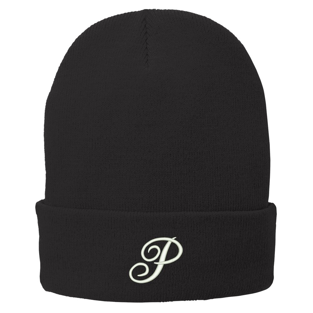 Trendy Letter P Embroidered Winter Knitted Long Beanie Hat for Men & Women - Warm Fashion Accessory for Cold Weather, Outdoor Activities & Streetwear Style