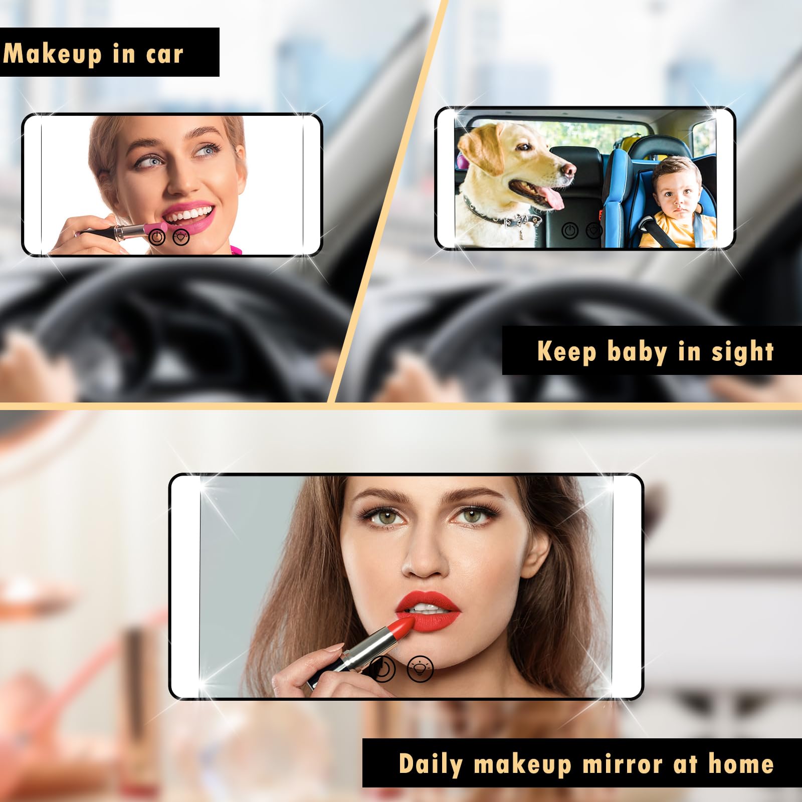 Rechargeable Car Vanity Mirror with 36 LEDs, 3 Light Modes & Touch Screen Dimming, USB Travel Makeup Mirror for Car, Truck, SUV - Perfect for On-the-Go Beauty and Grooming