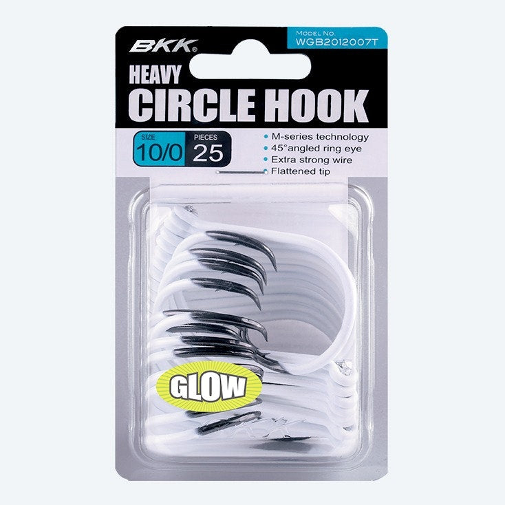 BKK Glow Heavy Circle Fishing Hooks - Bulk Pack of 25 - Premium Saltwater & Freshwater Hooks for Bass, Trout, and Catfish Fishing