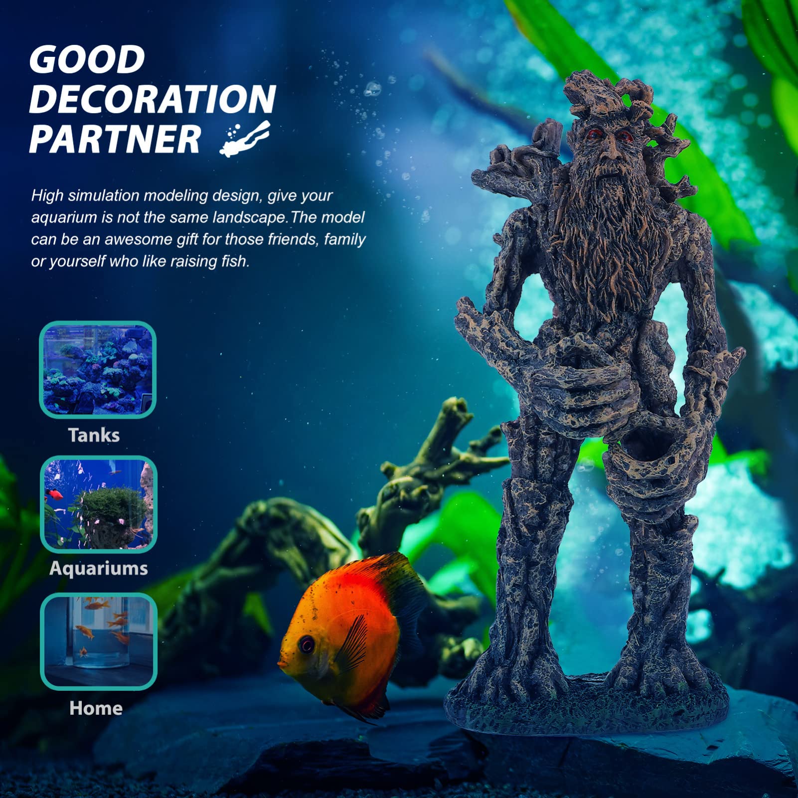 Zerodeko Aquarium Decor - Resin Treeman Ornament for Fish Tank, Betta Fish - Freshwater & Saltwater Use