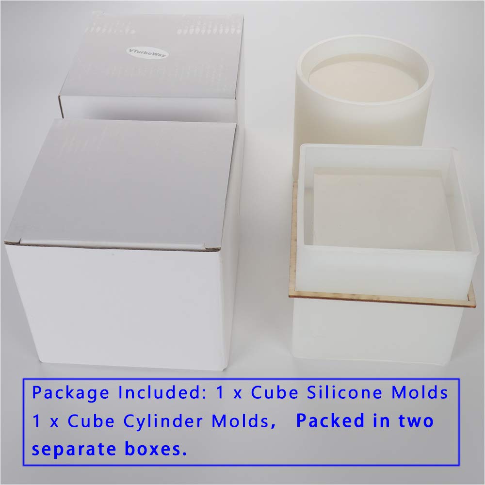 2 Pack DIY Silicone Plant Pot Molds - Square Cube & Round Cylinder Resin Planter Molds for Succulents, Flowers | Perfect for Home Decor, Office Desk & Craft Projects