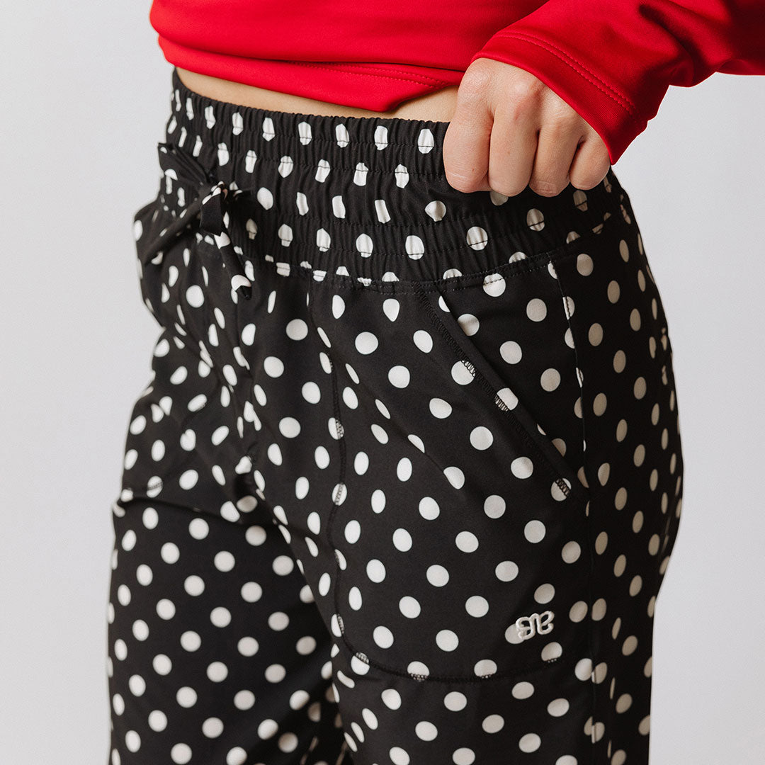 Black Polka Dot Joggers for Women - Stylish & Comfortable Running Pants for Casual Wear, Lounge & Travel