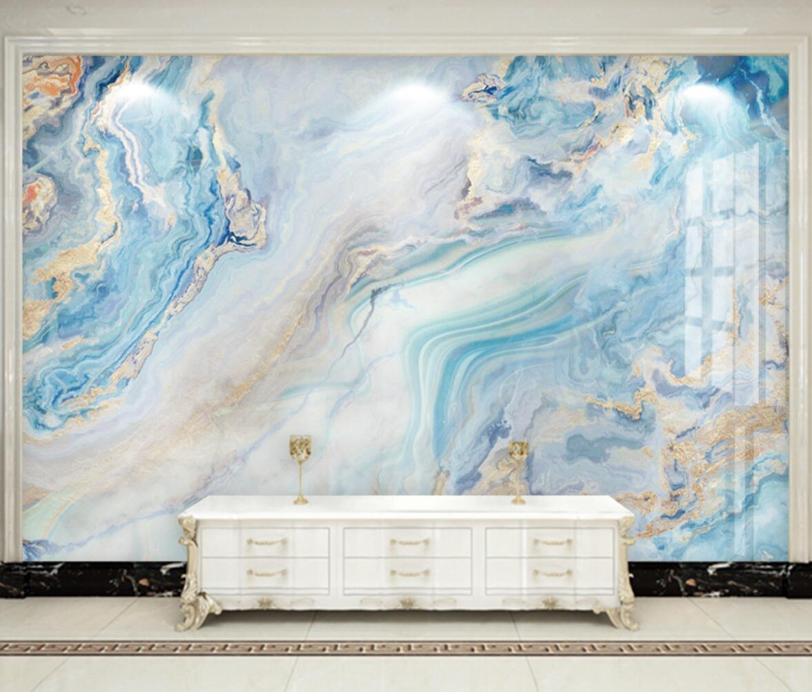 Blue Marble Wallpaper Mural - Premium Self-Adhesive Wall Decal for Living Room & Bedroom - Transform Your Space with Elegant 3D Stone Effect
