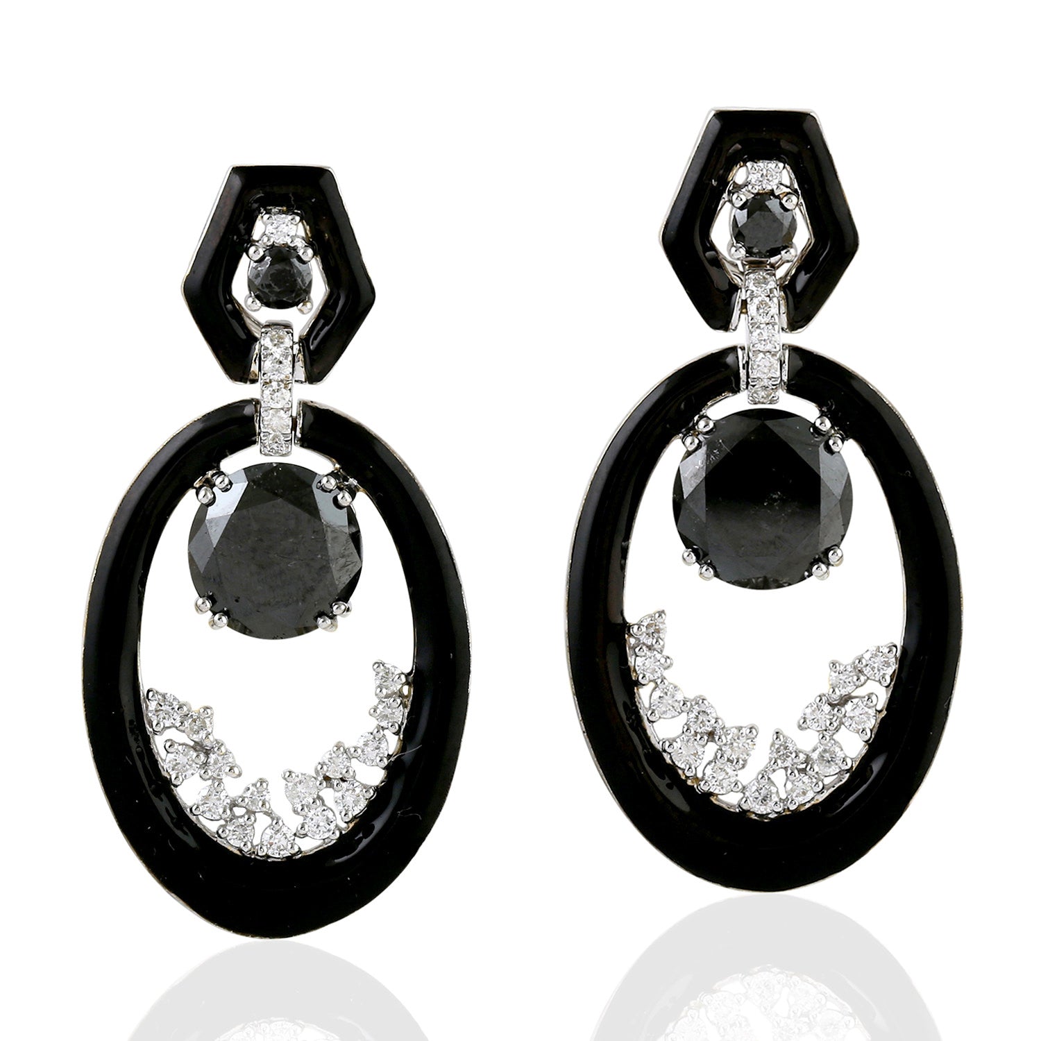 Elegant Black and White Diamond Dangle Earrings in 14K White Gold for Women - Perfect for Weddings, Parties & Special Occasions