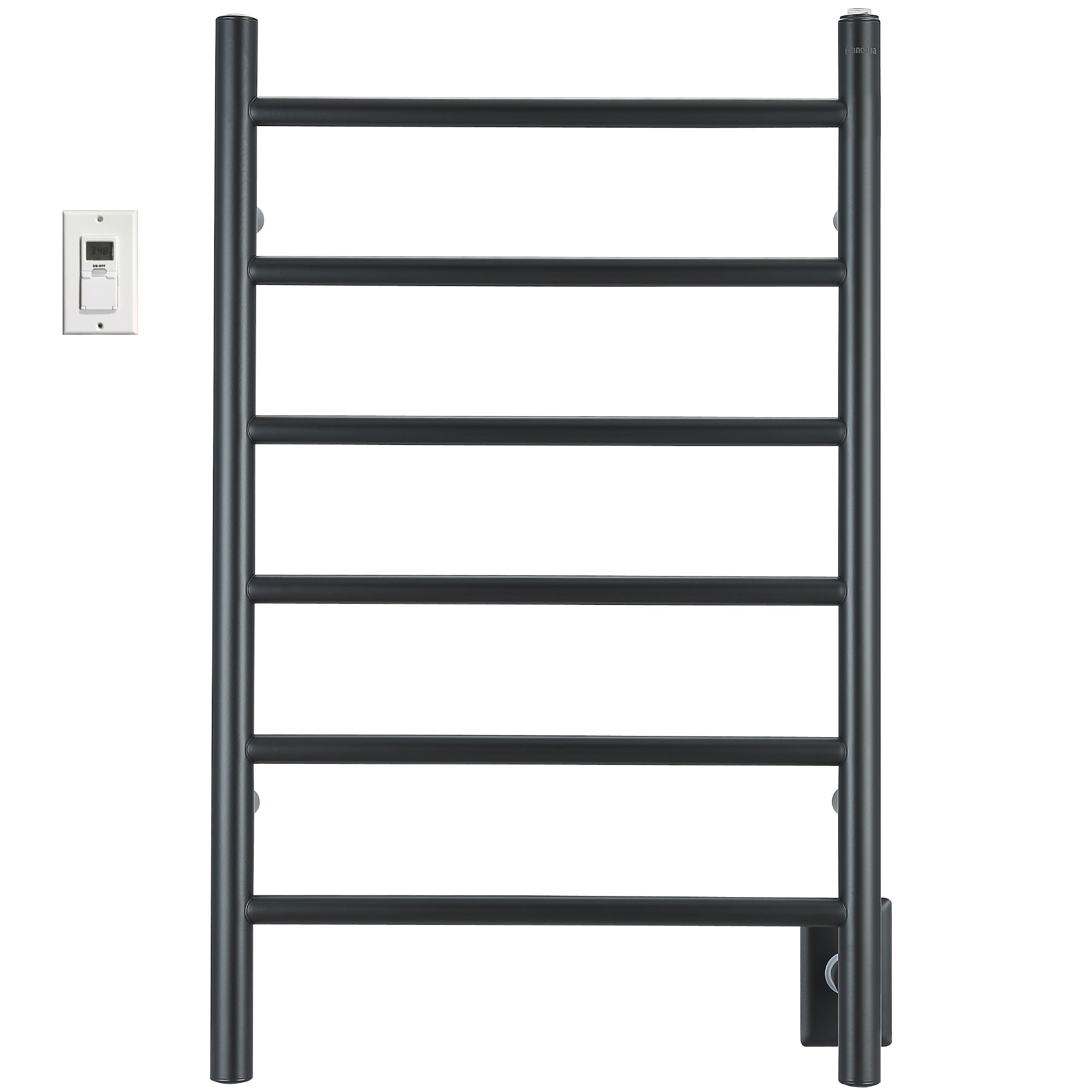 Ancona Comfort 6 Wall Mount Electric Towel Warmer - Plug In or Hardwire Installation with Timer - Matte Black Finish for Bathroom, Spa & Luxury Home Use