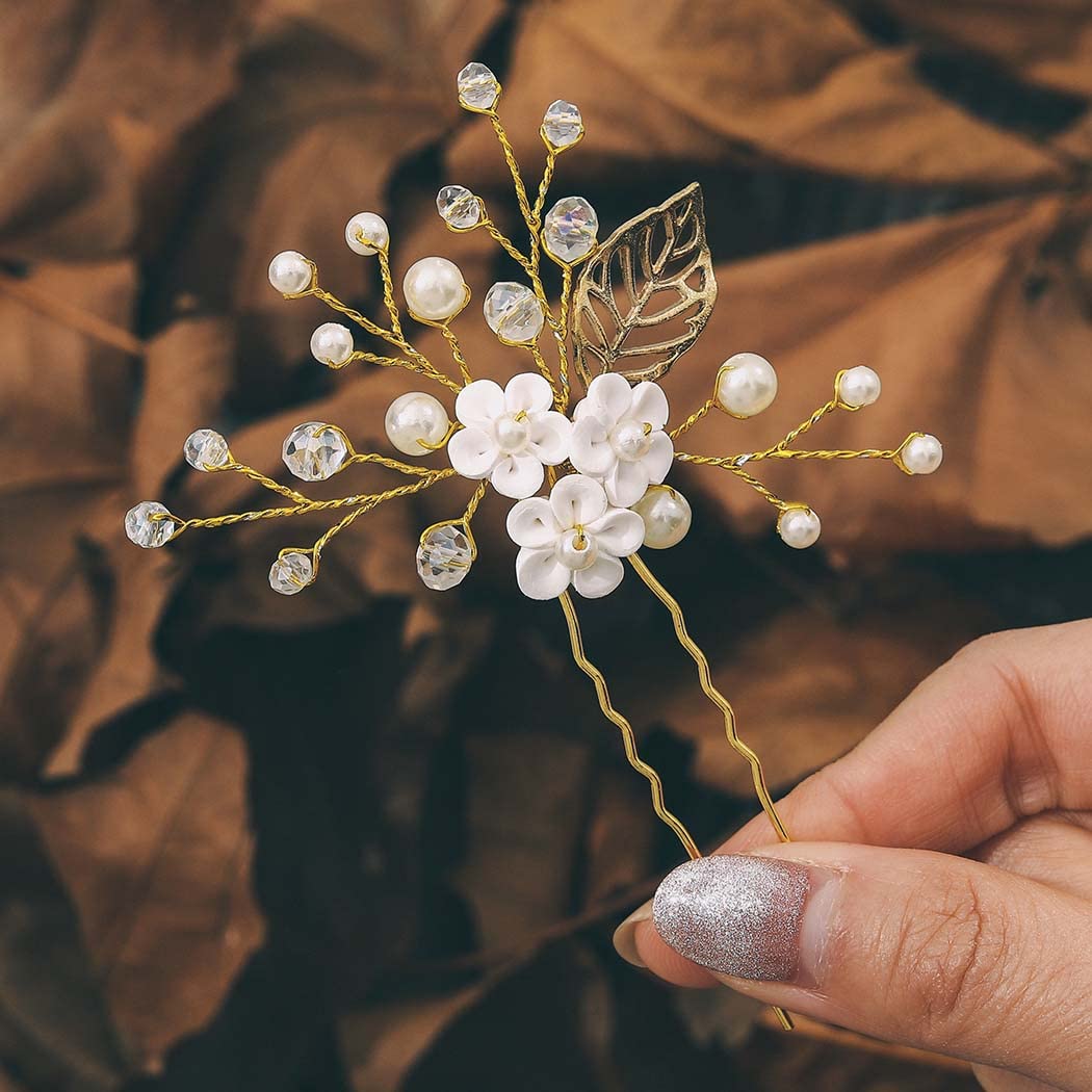 YBSHIN Gold Pearl Rhinestone Bridal Hair Pins - Elegant Leaf Design Wedding Hair Clips for Women & Girls | Perfect for Brides, Bridesmaids, Prom & Special Occasions