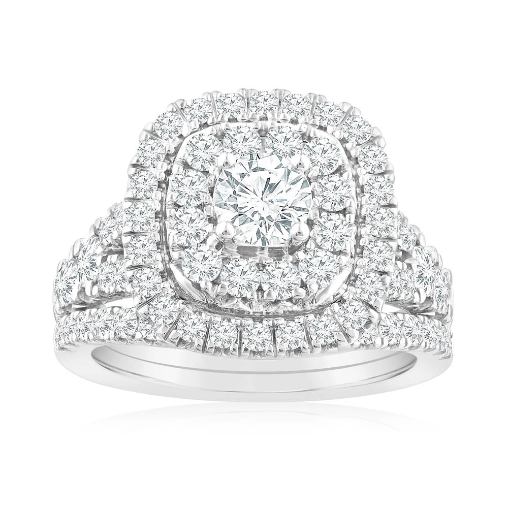 1.90 Carat Cushion Cut Diamond Engagement Ring & Wedding Band Set in 10K White Gold - Perfect for Proposals, Anniversaries & Bridal Jewelry