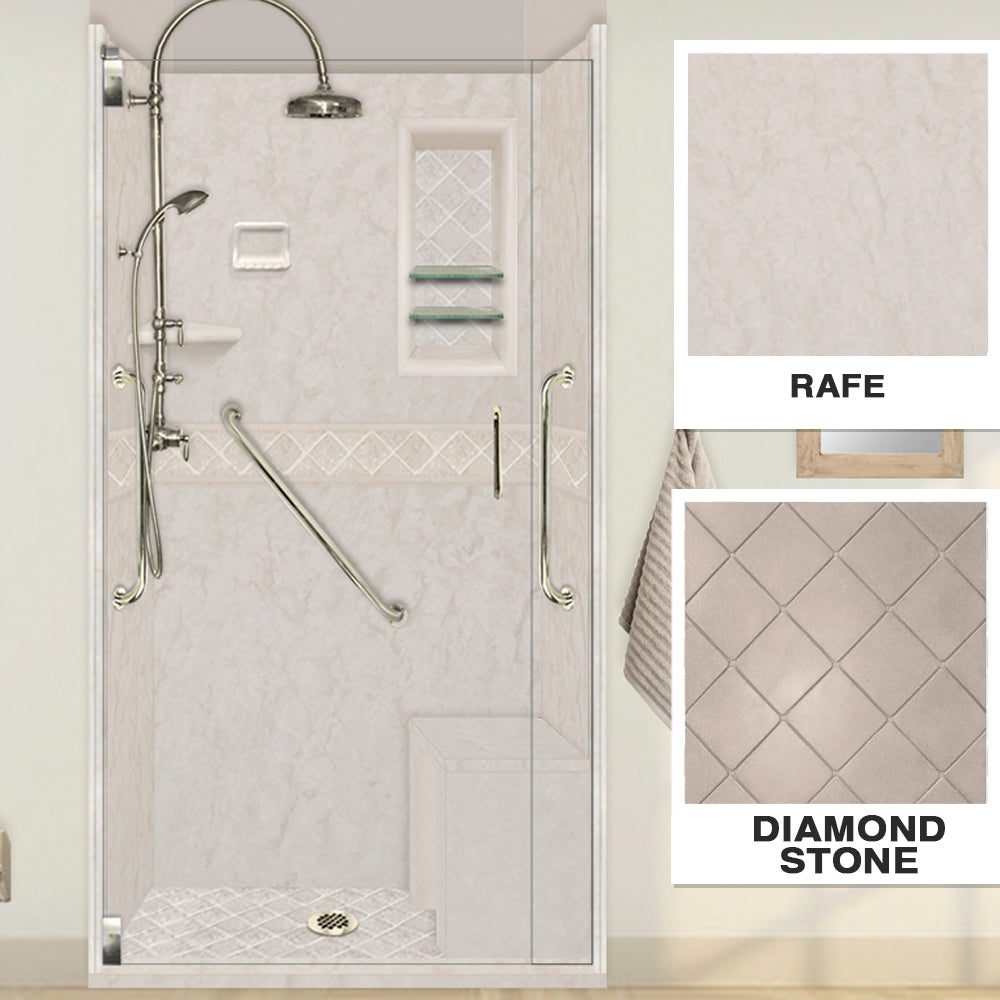 Freedom Rafe Marble Diamond Alcove Shower Enclosure Kit - Waterproof Bathroom Upgrade for Modern Homes, Spa-Like Shower Experience