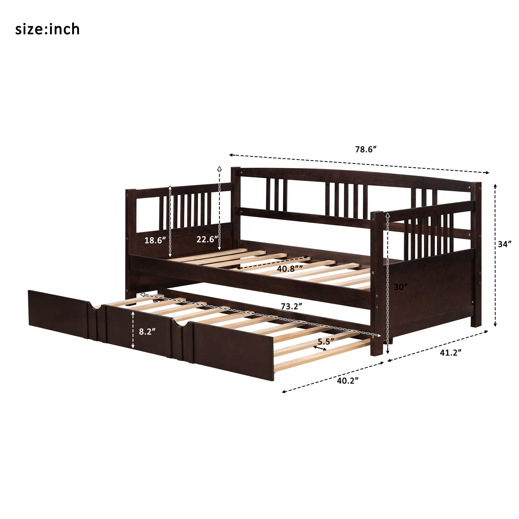 Harper & Bright Designs Twin Daybed with Trundle - Wooden Sofa Bed for Living Room, Guest Room & Kids Room - No Box Spring Needed - Espresso Finish - Perfect for Small Spaces, Sleepovers & Multi-Purpose Use