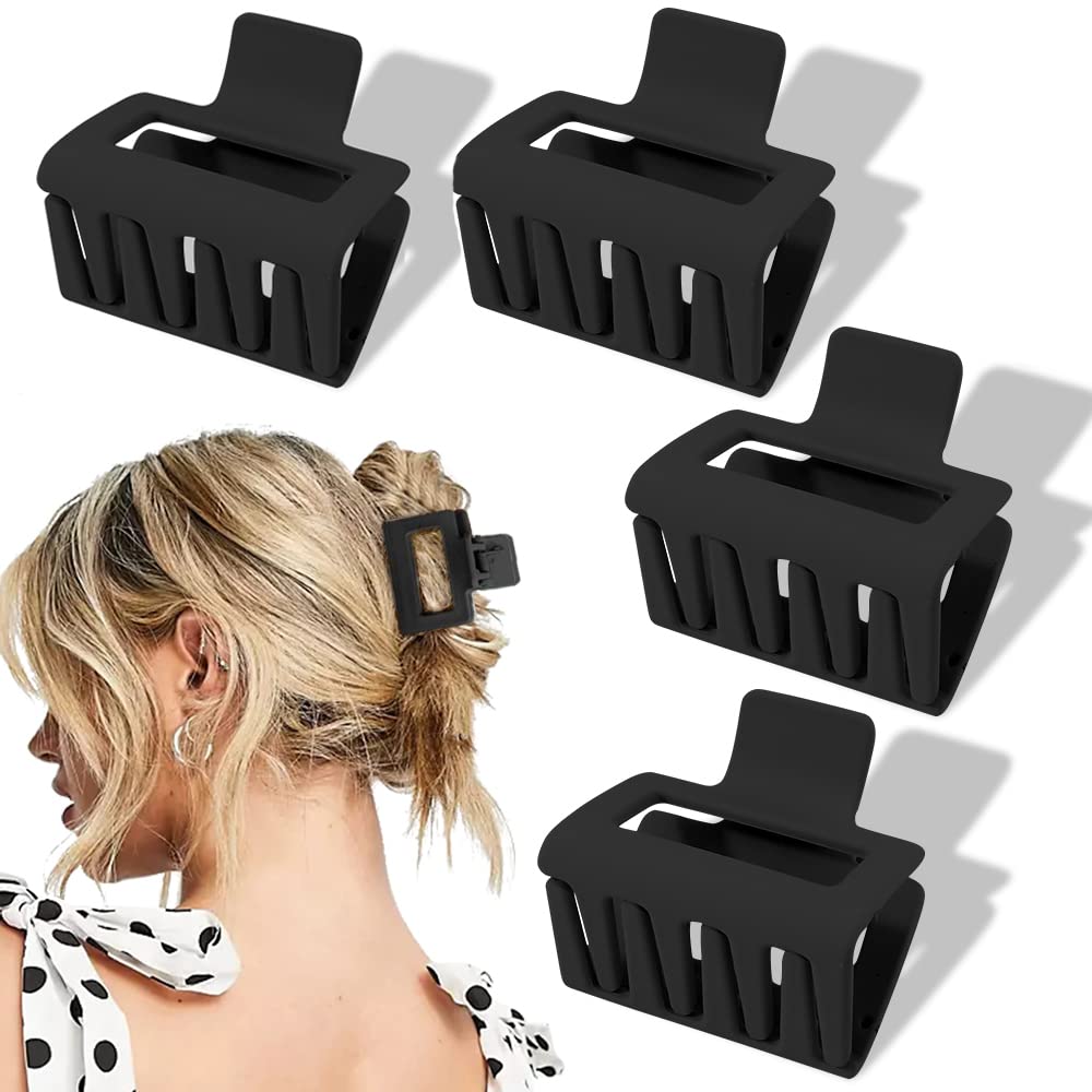 Ahoney 4 Pack Matte Black Small Claw Hair Clips for Women - Secure Hold for Thin & Thick Hair | Hair Accessories for Ponytails, Buns & Everyday Styling