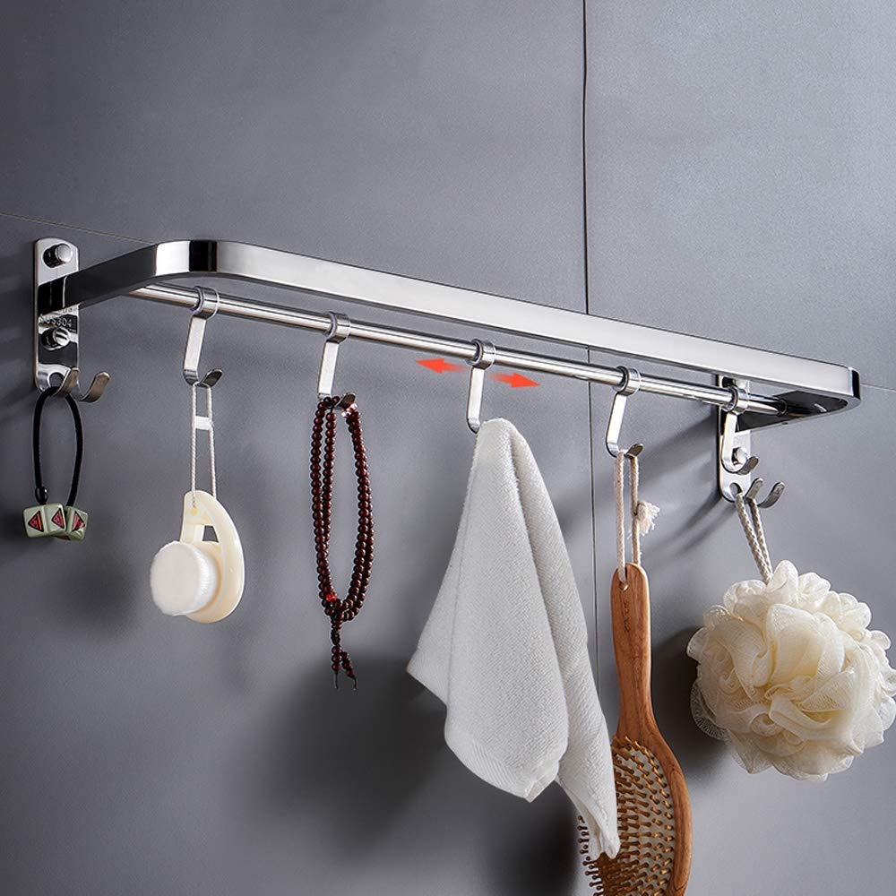 Stainless Steel Bathroom Shelf & Towel Rack - Wall Mounted Storage Organizer with Hooks for Bath Towels, Kitchen Utensils & Spices | Perfect for Shower, Bathroom & Kitchen Decor (SUS 304)