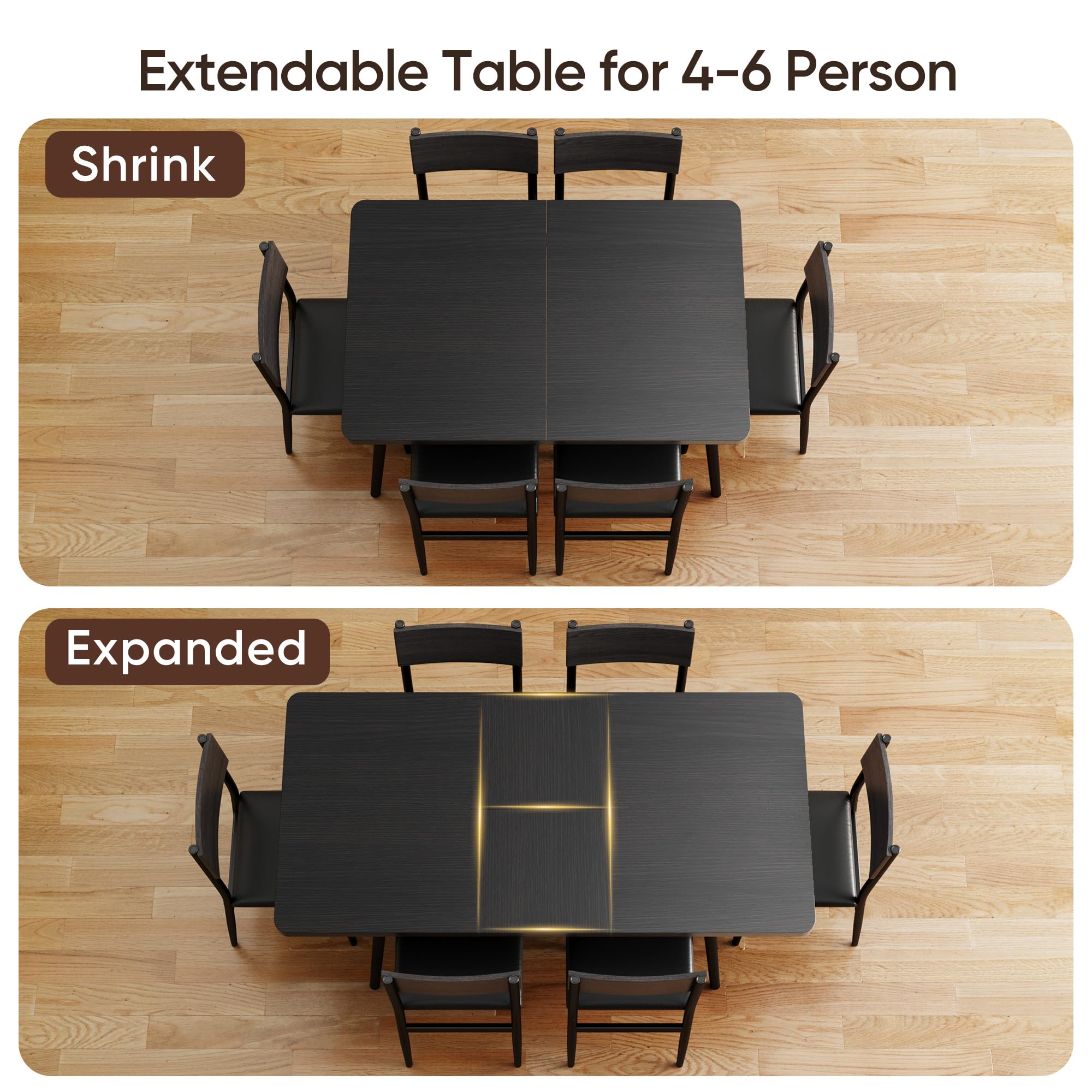 Ahomly 7-Piece Extendable Dining Table Set with 6 Padded Chairs, 63