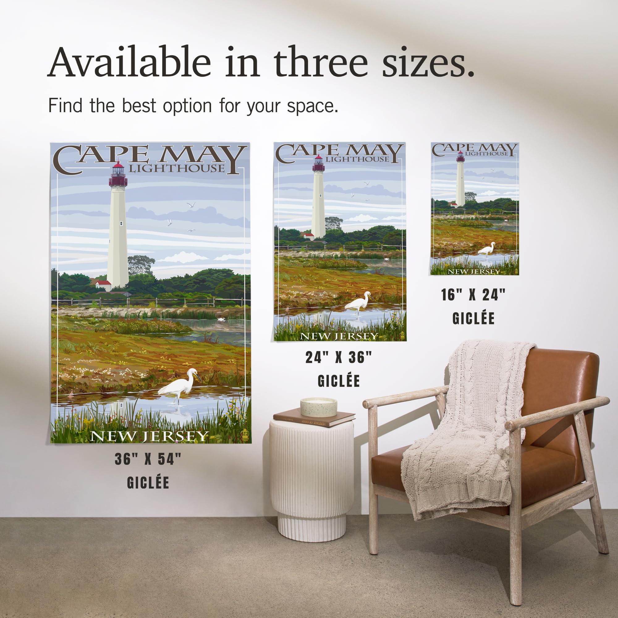 Lantern Press 16x24 Inch Giclee Print - New Jersey Shore Cape May Lighthouse Wall Art - Perfect for Home Decor, Office & Coastal Themed Rooms