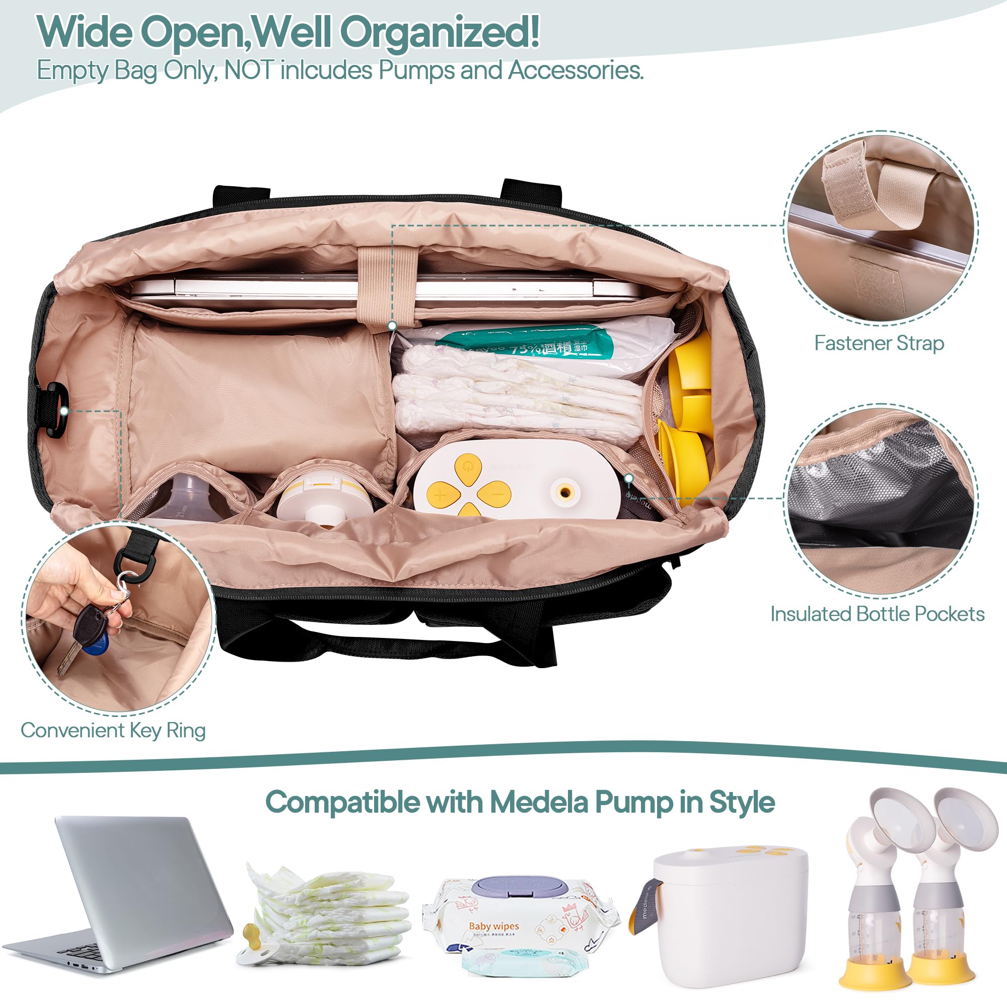 Fasrom Wearable Breast Pump Tote Bag - Compatible with Medela Pump in Style, Includes Breastmilk Cooler Bag (Holds 4 Baby Bottles up to 5oz) - Perfect for Working Moms, Travel & On-the-Go Pumping