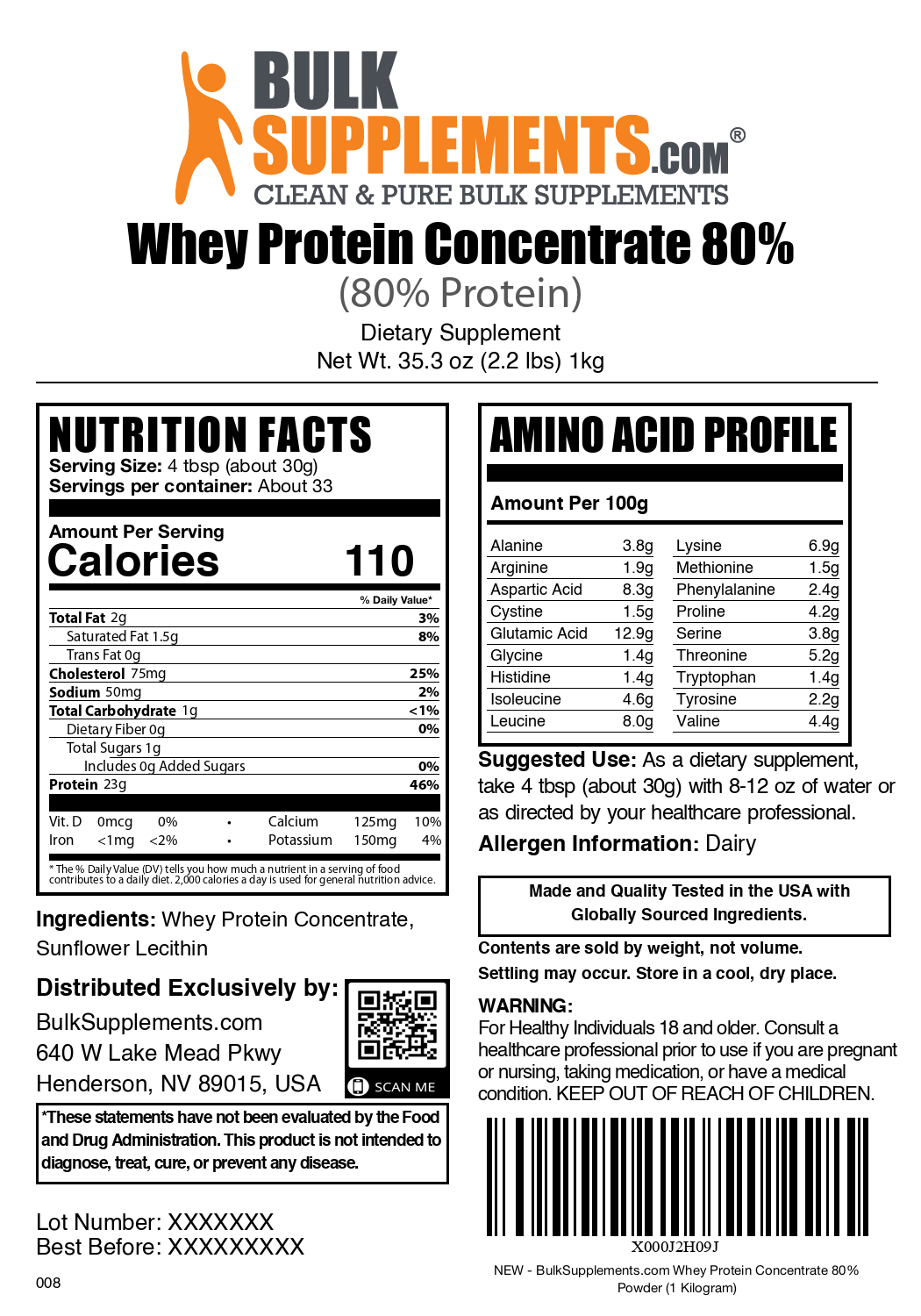 Premium 80% Whey Protein Concentrate Powder - Muscle Recovery & Growth Supplement for Athletes & Fitness Enthusiasts - Post-Workout, Meal Replacement & Healthy Lifestyle Support