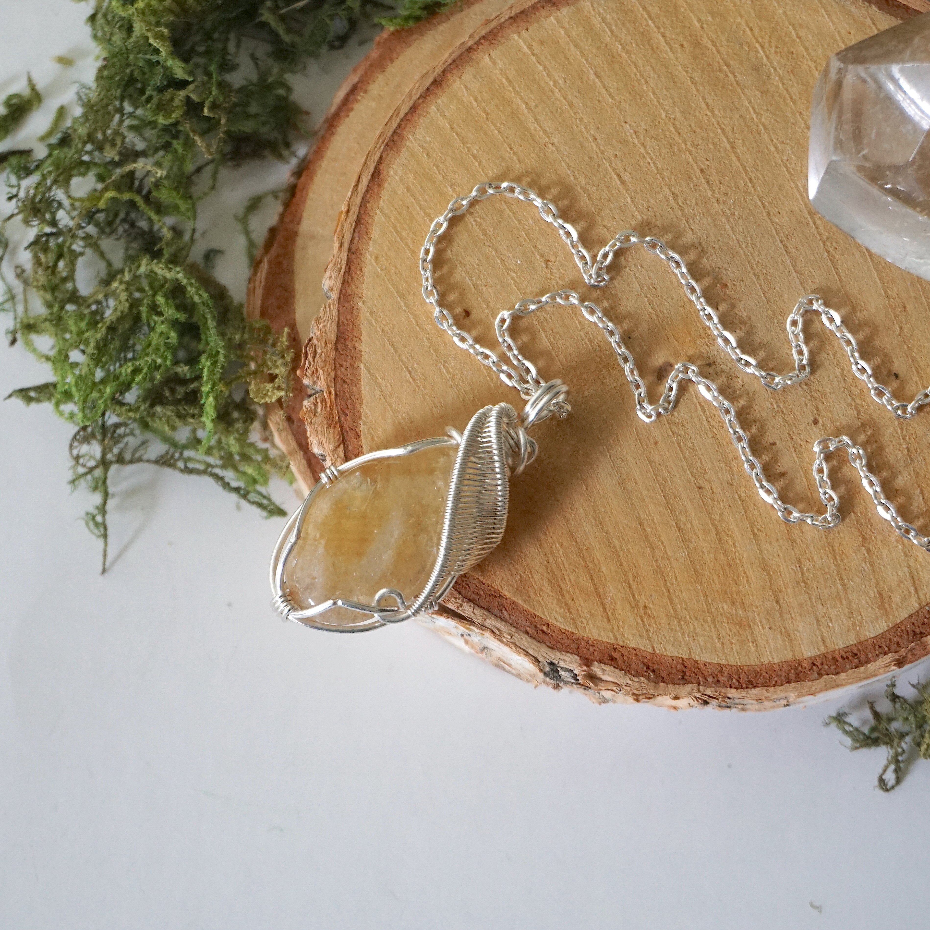 Raw Citrine Pendant Necklace - Bright Silver Plated Gemstone Jewelry for Women | Spiritual Healing, Meditation & Everyday Wear