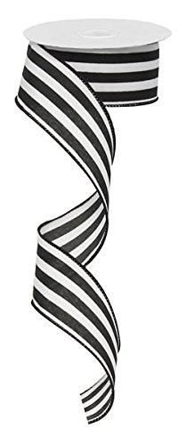 Black 1.5 Inch Vertical Stripe Wired Edge Ribbon - 10 Yards Bulk Roll for Gift Wrapping, Bow Making, Wedding Decorations and Craft Projects