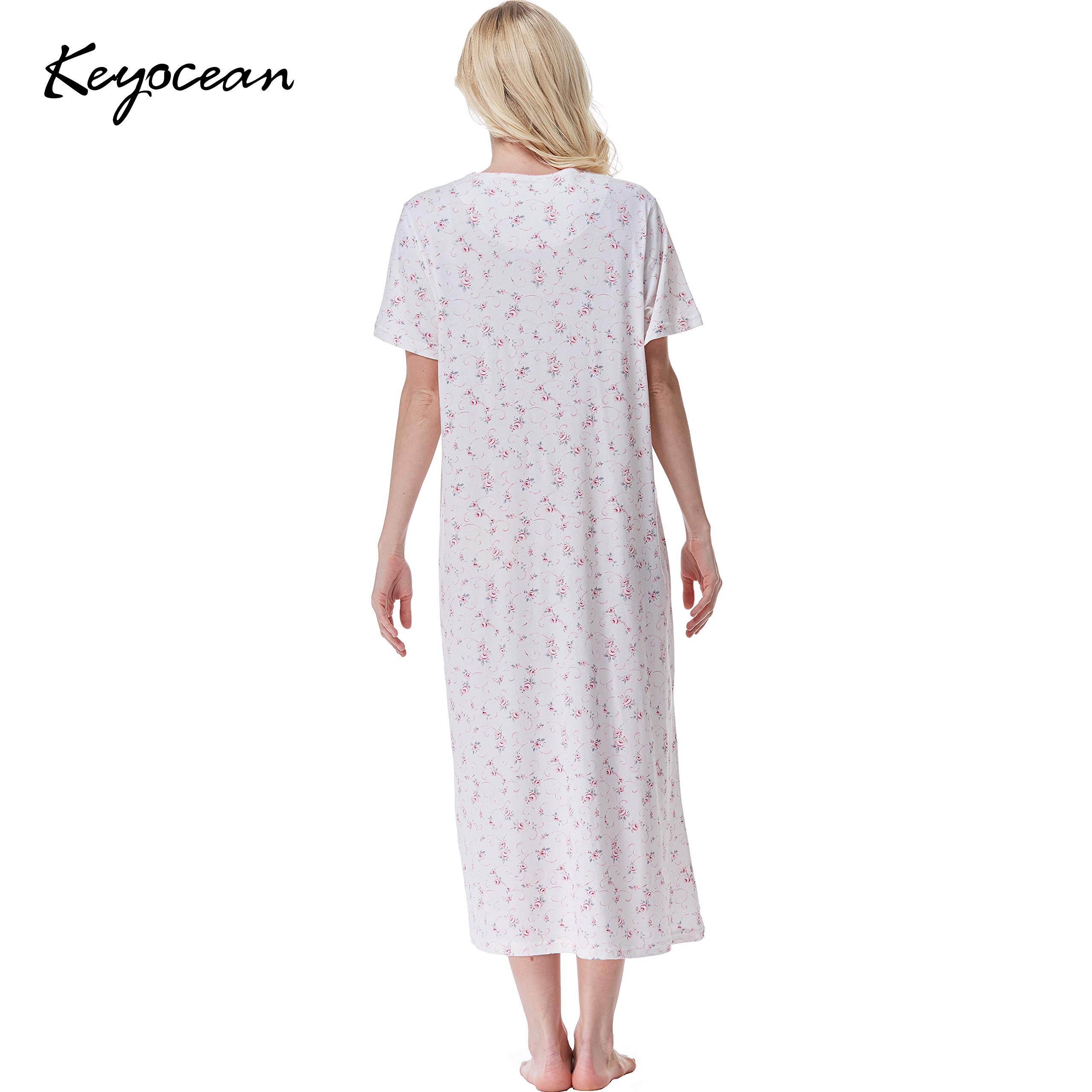 Keyocean Women's 100% Cotton Short Sleeve Nightgown - Soft & Comfortable Sleepwear for Ladies - Perfect for Summer Nights, Lounging & Relaxing at Home