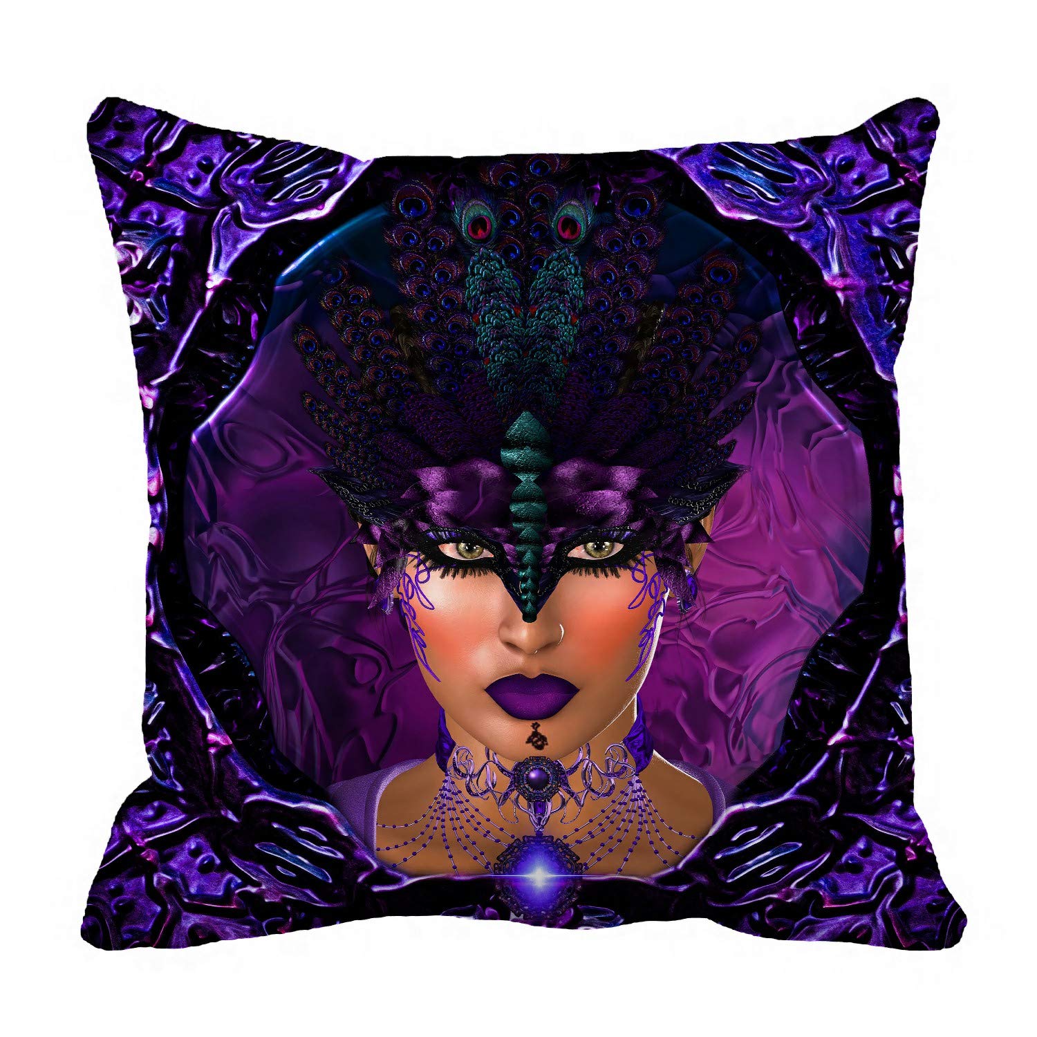 ECZJNT Masquerade Purple Queen Ruled Seven Worlds Pillow Cover 18x18 Inch - Elegant Home Decor for Living Room, Bedroom, or Party Decoration