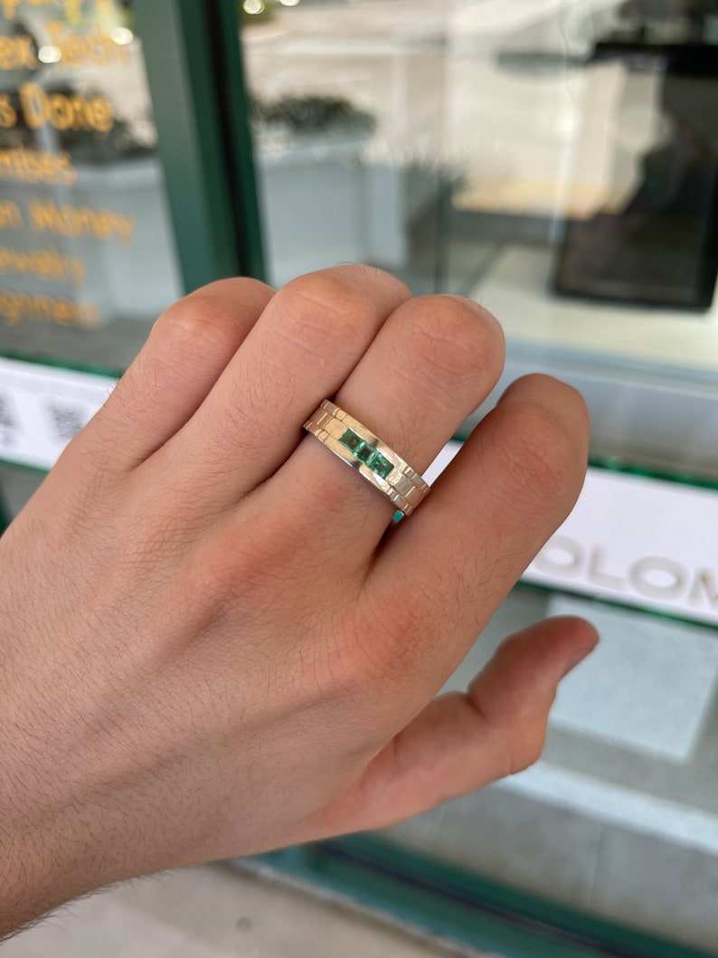 0.60tcw Princess Cut Three Stone Bezel Set Sterling Silver Mens Wedding Band Ring - Handcrafted for Men, Perfect for Engagement, Anniversary & Special Occasions