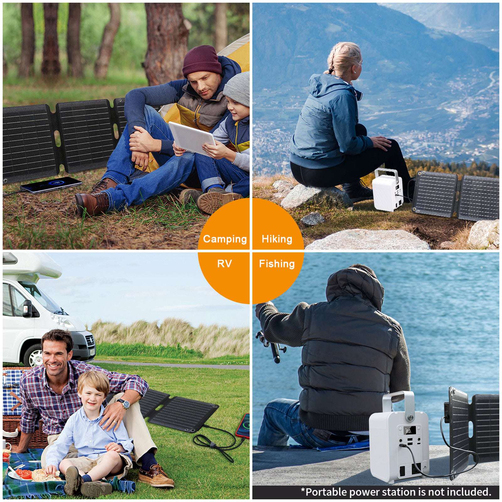 100W Portable Solar Panel Charger - Foldable & Lightweight for Outdoor Camping, Hiking, RV Trips | JumpsPower Solar Generator for Phones, Laptops, Emergency Power Supply