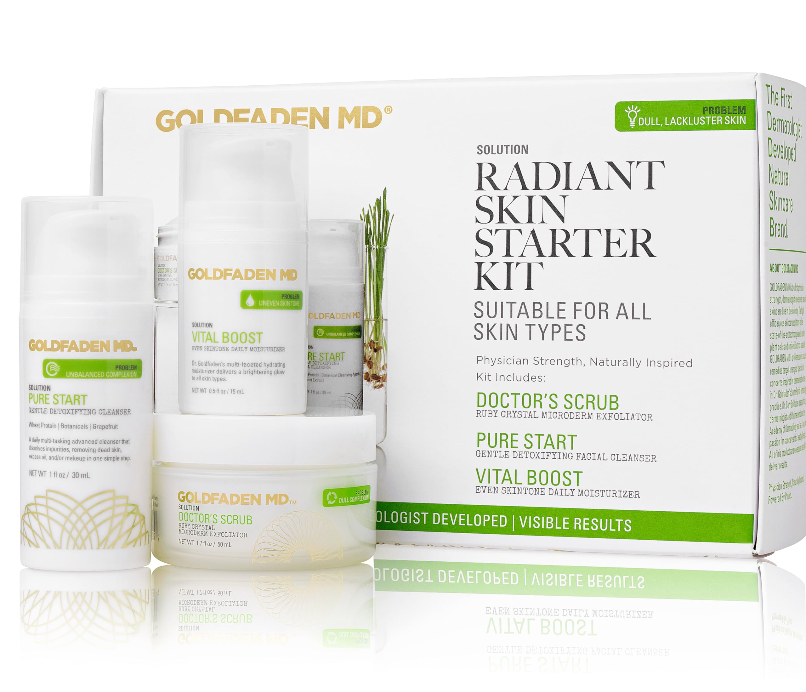 GOLDFADEN MD Radiant Skin Kit - Exfoliator, Cleanser & Moisturizer for Daily Glow