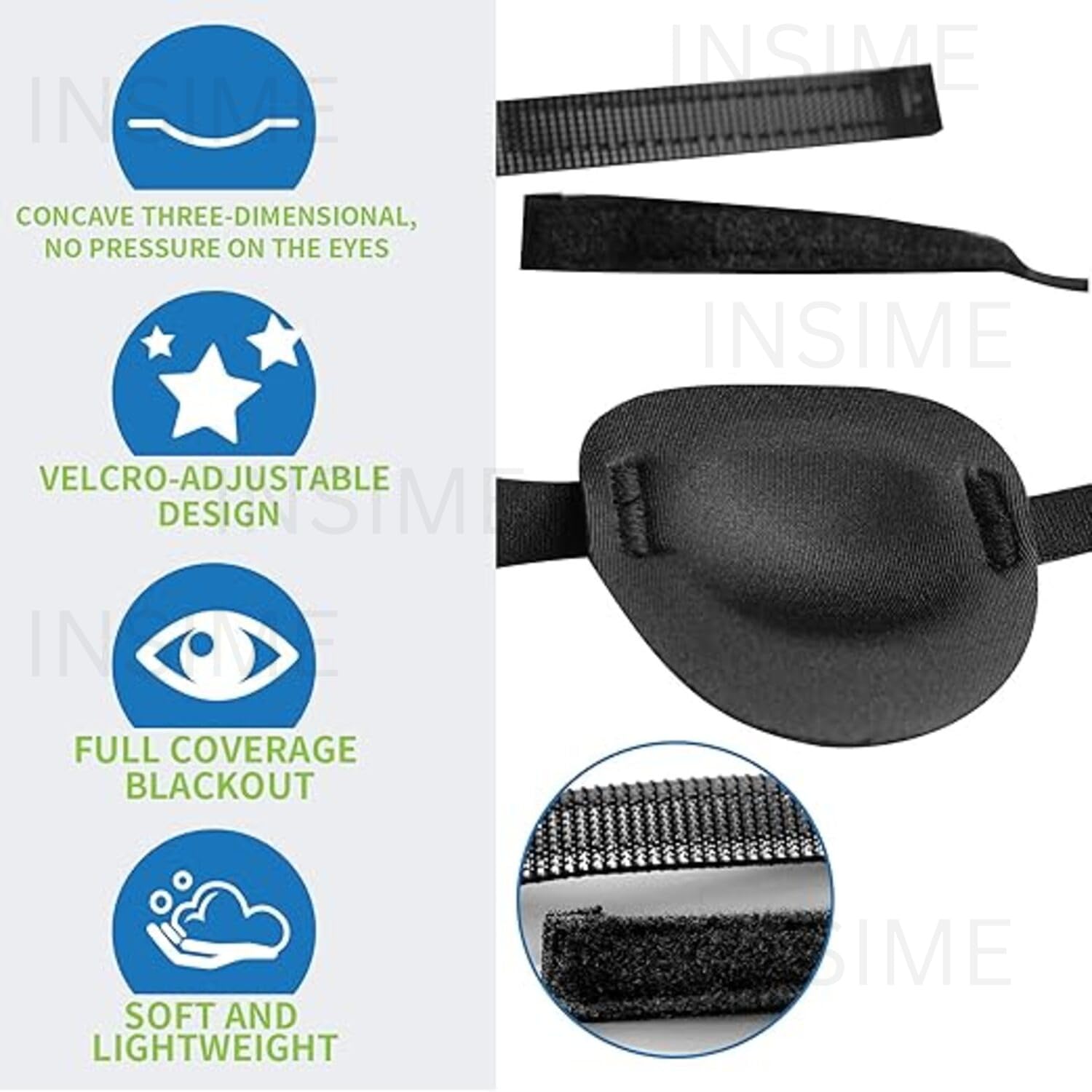 INSIME Adjustable Pirate Eye Patch for Kids - Soft 3D Groove Design for Left or Right Eyes - Lazy Eye Treatment & Amblyopia Therapy - Perfect for Halloween Costumes & Dress-Up Play (Pack of 2)