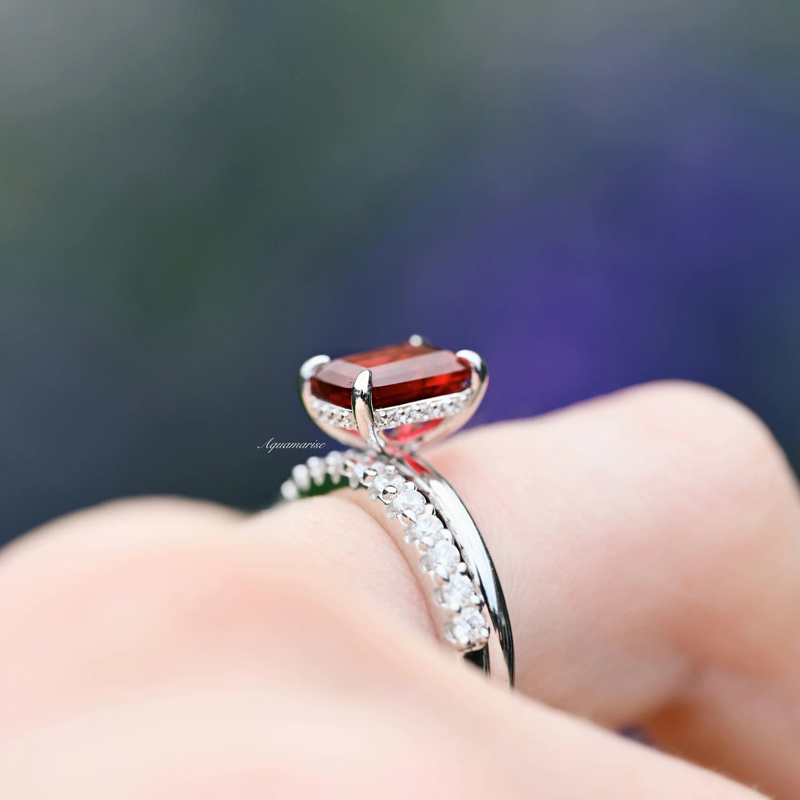 Raspberry Tourmaline Ring Set - Red Gemstone Bridal & Engagement Rings for Women | Wedding, Anniversary, Proposal & Special Occasion Jewelry Gift