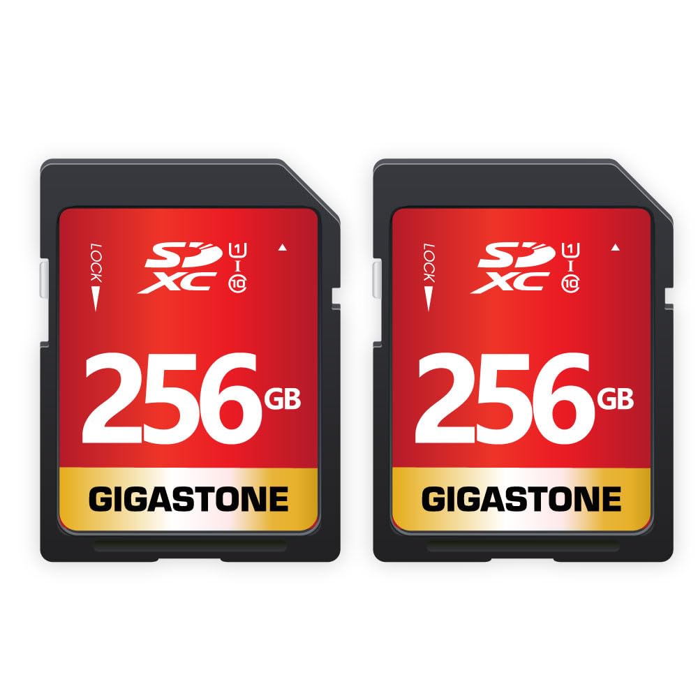 GIGASTONE 256GB 2-Pack SDXC Memory Card UHS-I U1 Class 10 High Speed for Full HD Video - Compatible with Canon Nikon Sony Pentax Kodak Olympus Panasonic Digital Cameras - Includes 2 Mini Cases - Perfect for Photography, 4K Video Recording & Data Storage