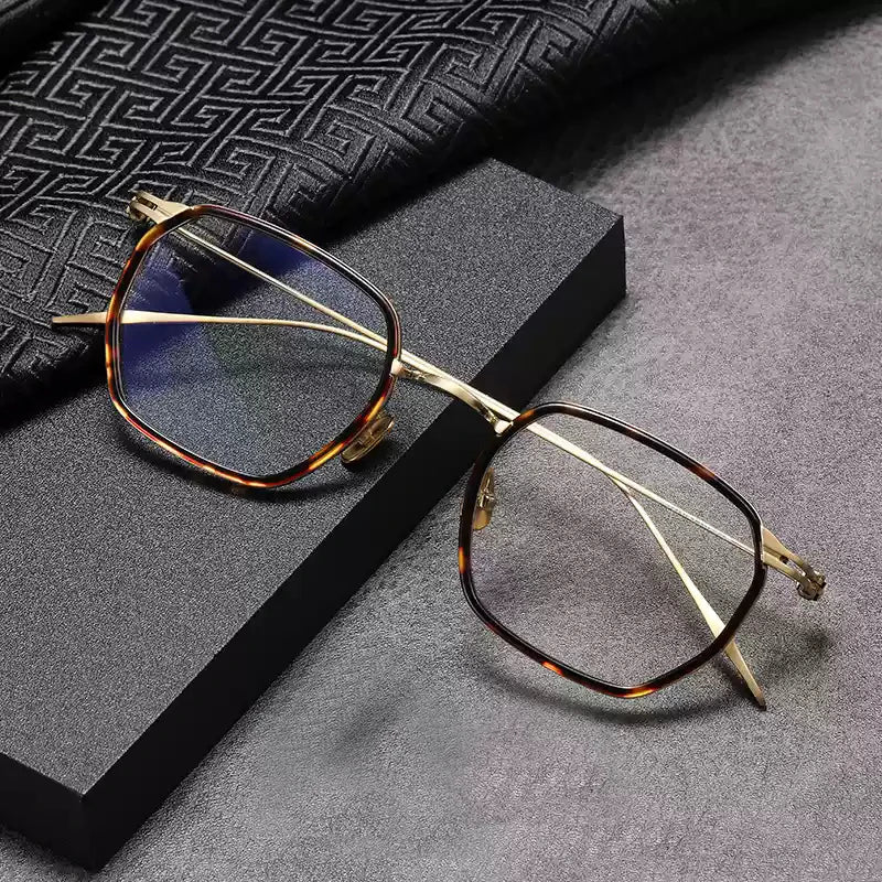 Stylish Unisex Black Titanium Acetate Square Frame Eyeglasses 49216 - Perfect for Work, Reading & Fashion Accessories