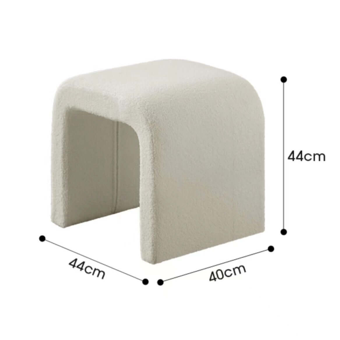 White Boucle Sherpa Vanity Stool Without Back - Upholstered Accent Chair for Bedroom, Living Room & Dressing Area - Soft Boucle Fabric with Cozy Sherpa Padding - Modern Vanity Seat for Makeup, Reading & Relaxing
