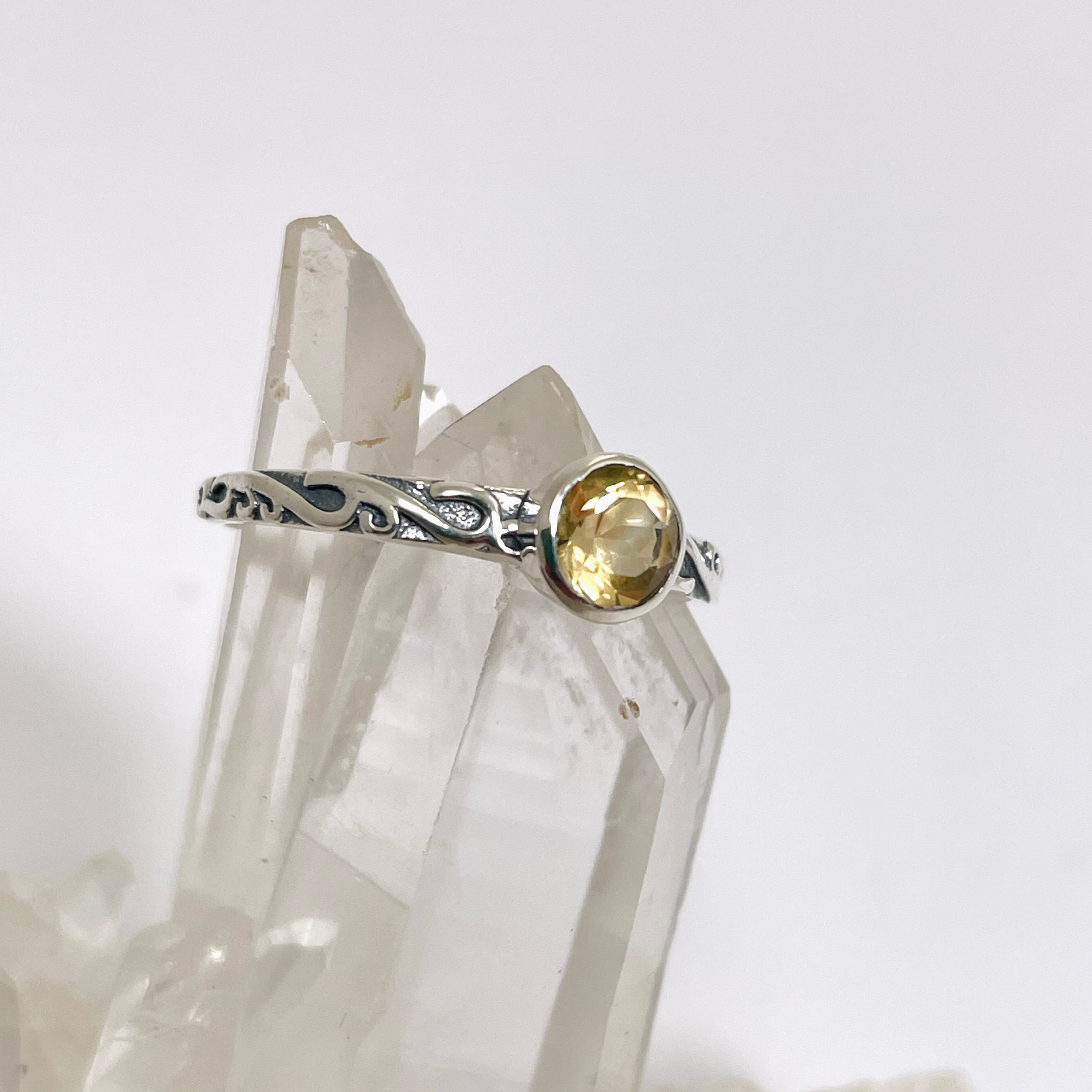 Citrine Round Faceted Ring in Sterling Silver - Elegant Birthstone Jewelry for Women | Perfect for Gifts, Anniversaries & Special Occasions