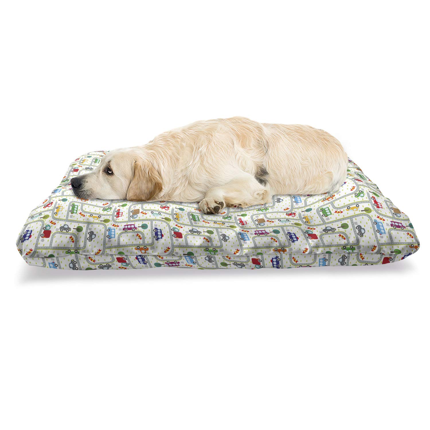 Ambesonne Cars Pet Bed - Vibrant Urban Traffic Design Chew-Resistant Dog & Cat Cushion with Removable Cover, 24x39 Inch Multicolor - Perfect for Living Room, Bedroom & Pet Travel