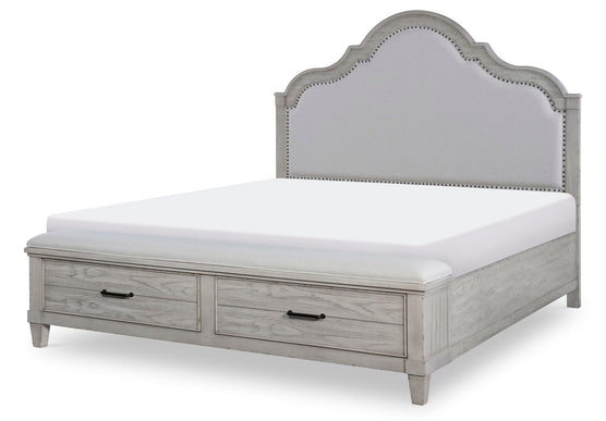 Belhaven Upholstered Panel Bed with Storage Footboard in Pearl Silver - Queen Size Platform Bed Frame with Underbed Storage for Small Space Bedroom