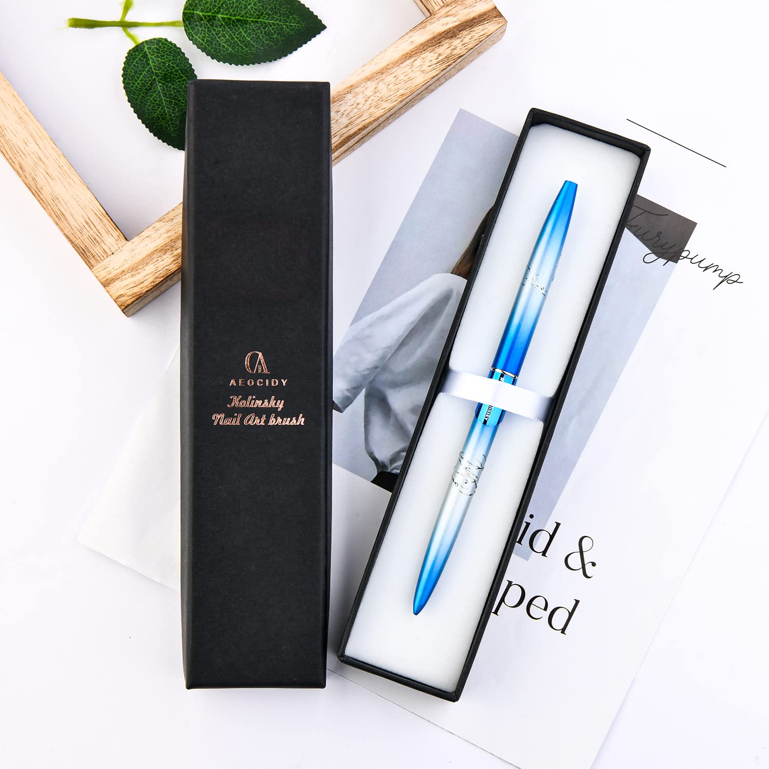 Professional Kolinsky Acrylic Nail Brush Size 10 - Round Oval Shape with Blue Metal Handle for Nail Art | Perfect for Nail Technicians & Beginners | Salon & Home Manicure Use