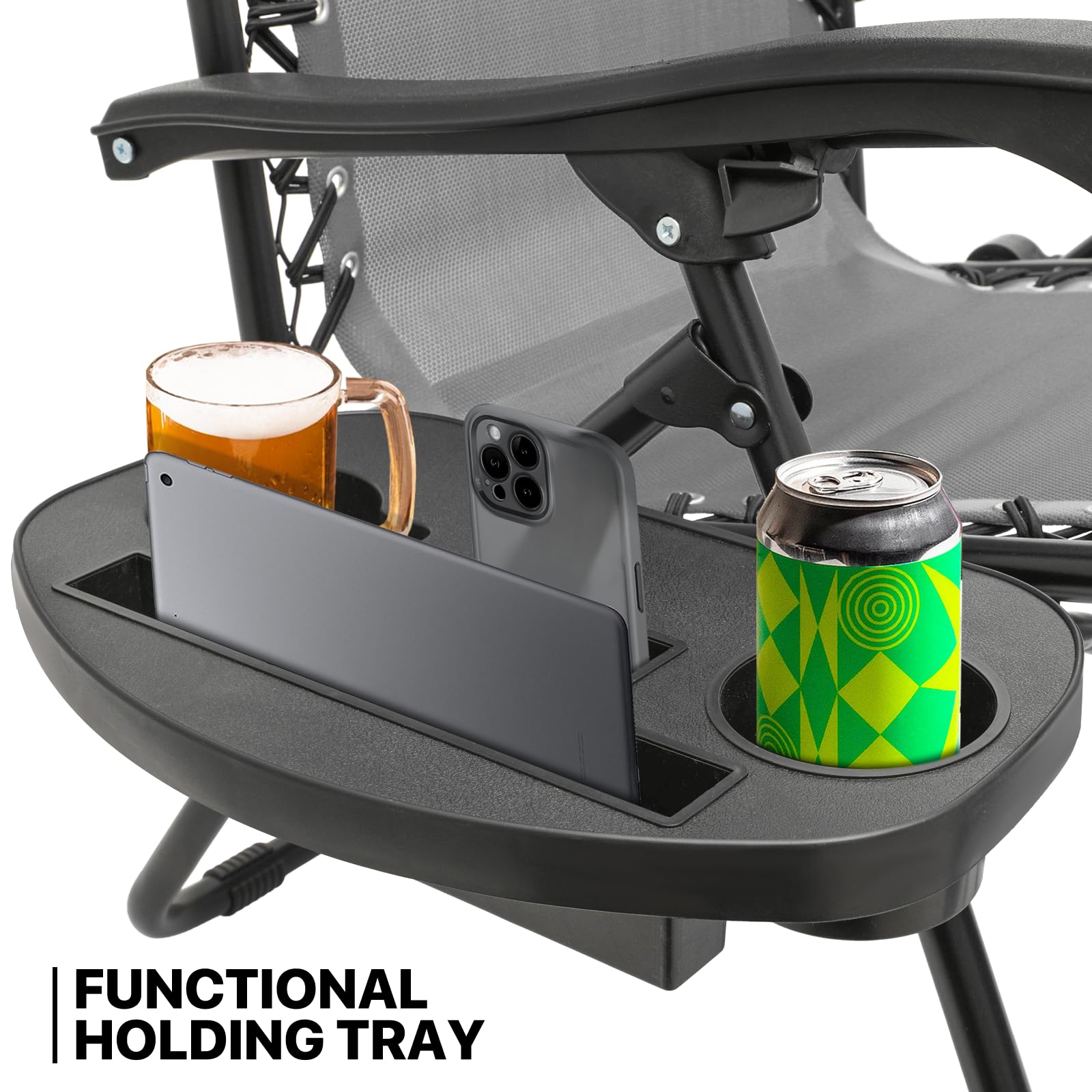 MoNiBloom 29-Inch Oversized Zero Gravity Lounge Chairs Set of 2 - Heavy Duty Patio Recliners with Adjustable Canopy Shade, XL Foldable Outdoor Chaise Lounge with Cup Holder & Side Tray, Headrest & Footrest - Perfect for Beach, Poolside, Camping & Backyard Relaxation (Grey)