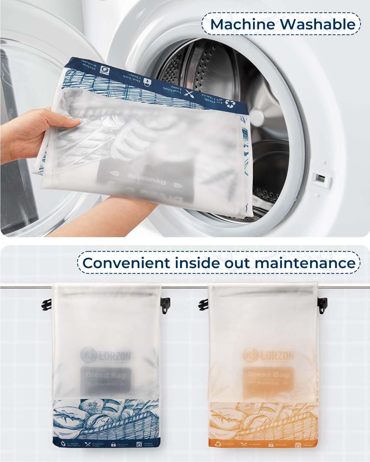 2-Pack Reusable Bread Storage Bags with Zipper - Large Loaf Freezer Bags for Homemade, Sourdough & Artisan Bread - Keep Bread Fresh Longer | Perfect for Baking, Meal Prep & Freezing