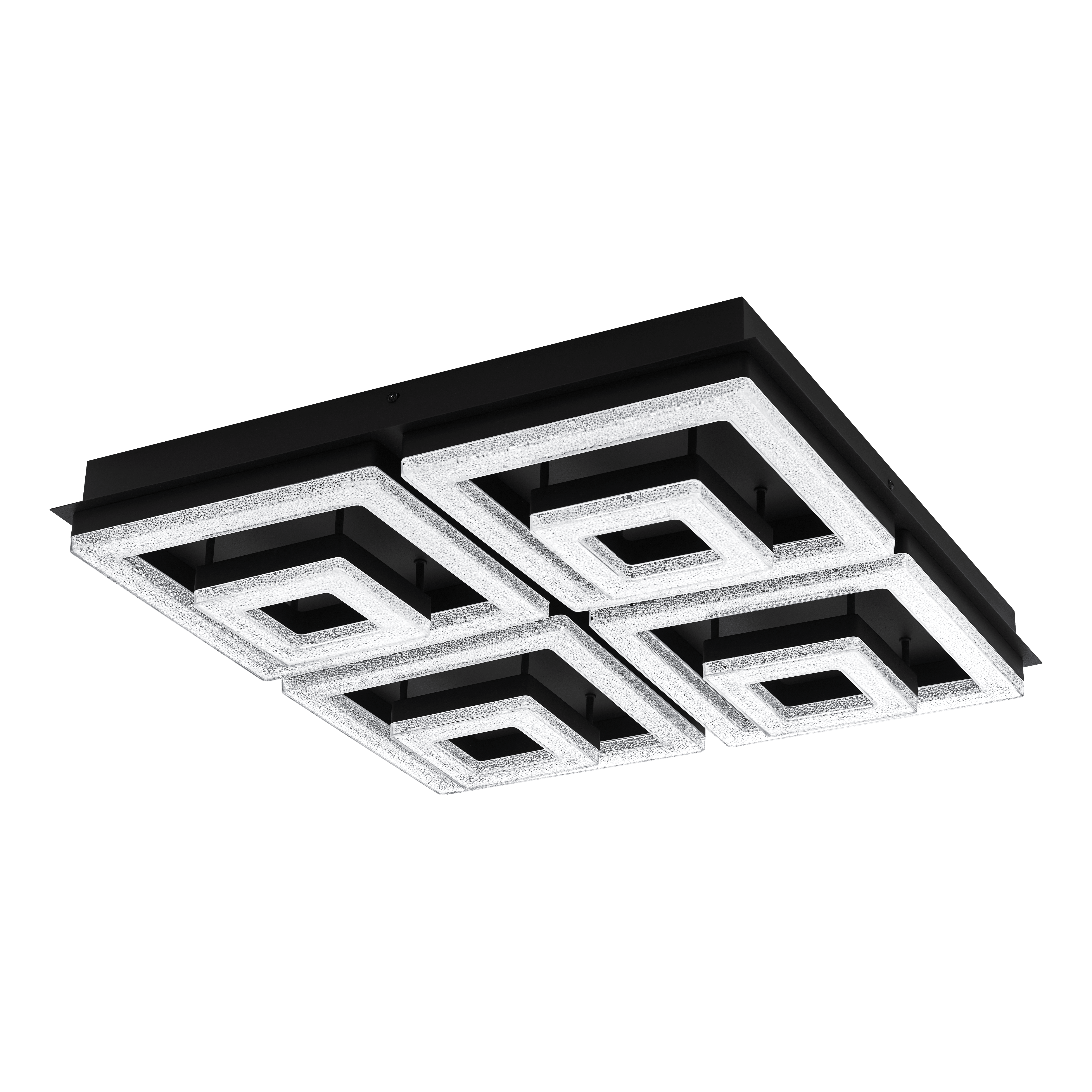 Eglo Fradelo 52cm Square Black & Clear Glass Crystal LED Flush Mount Ceiling Light - Modern Lighting for Bedroom, Living Room, Kitchen & Hallway
