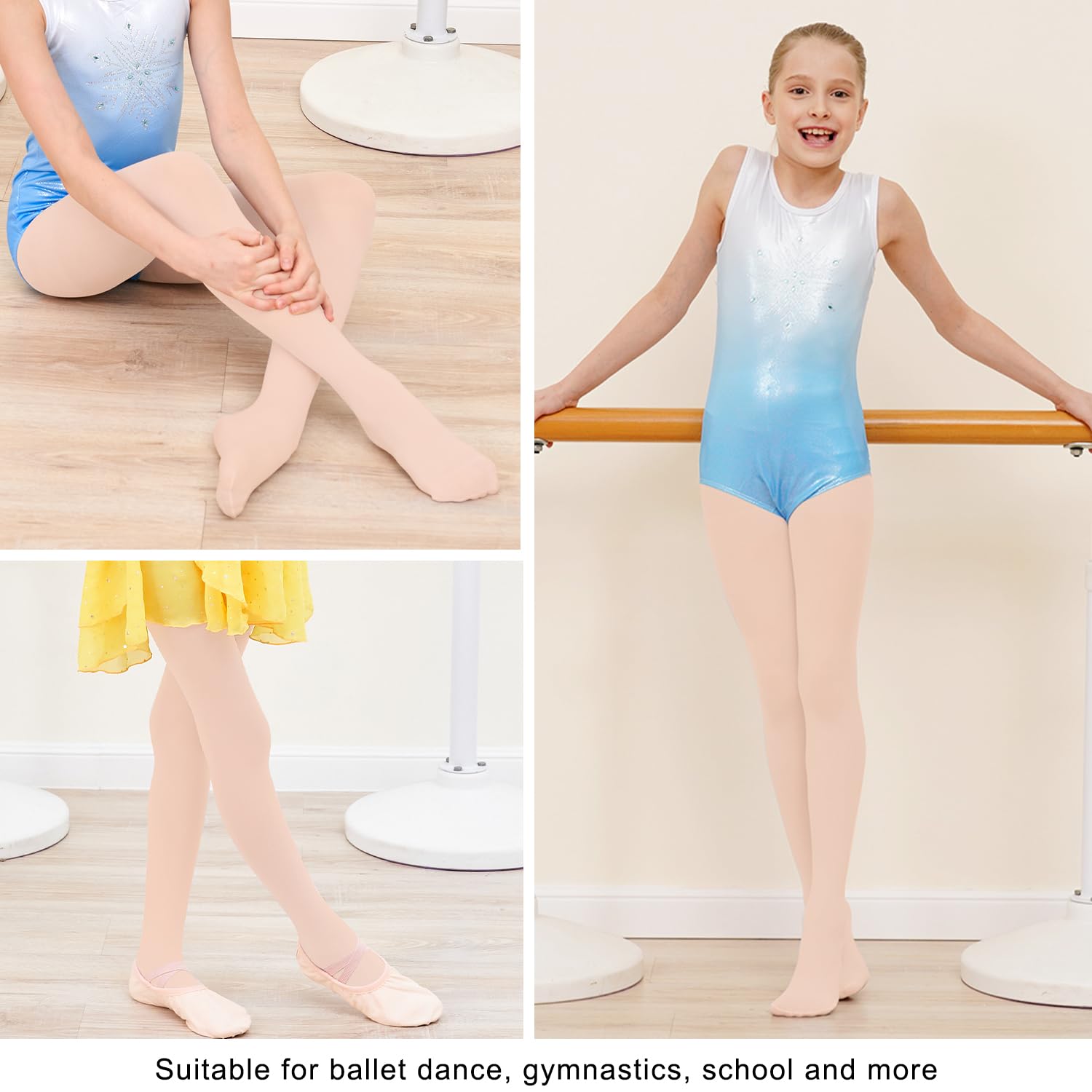 3 Pairs Ballet Tights for Girls - Soft Elastic Footed Dance Tights in White & Pink - Perfect for Ballet Class, School Uniform & Dance Performances