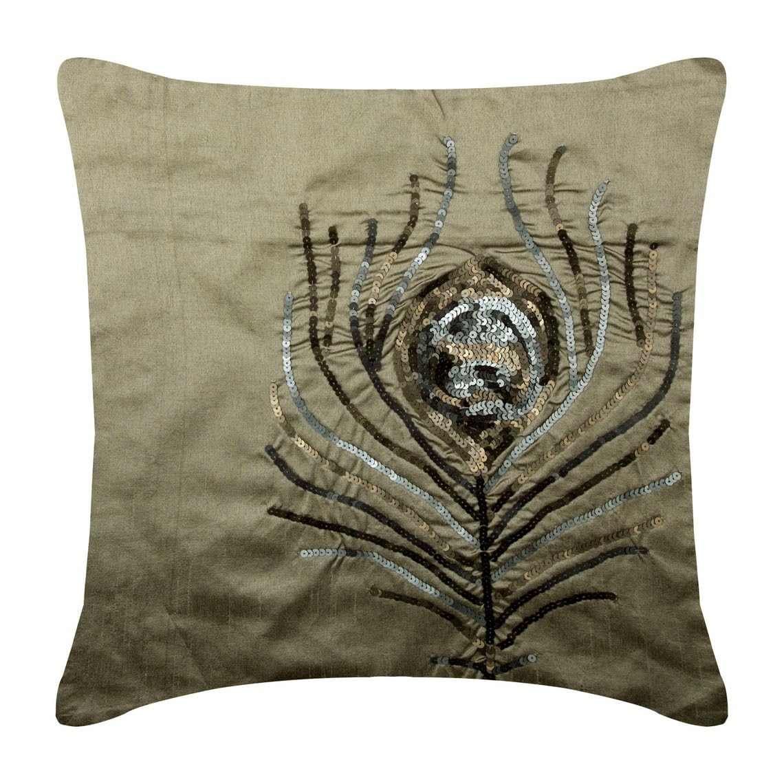 HomeCentric 16x16 Inch Decorative Silk Cushion Covers for Sofa - Grey Peacock Feather Design with Hidden Zipper | Art Deco Throw Pillow Cases for Living Room, Bedroom & Office Decor