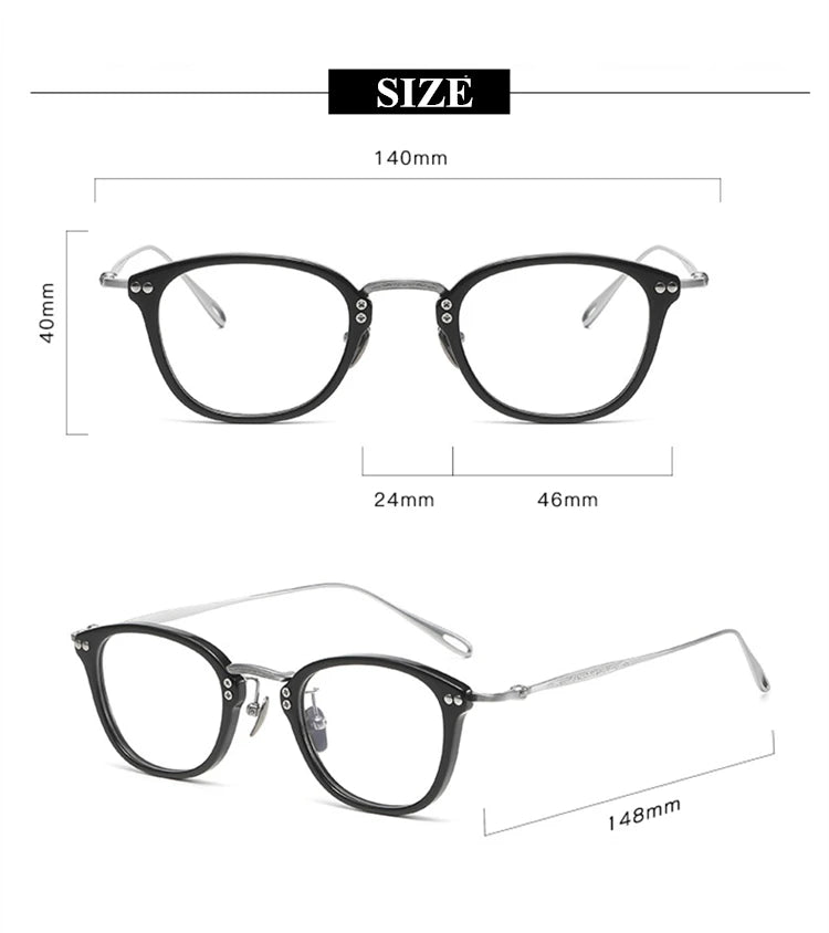 Unisex Black Full Rim Square Titanium Acetate Eyeglasses Frame 65955 - Stylish & Durable for Work, Reading & Everyday Wear