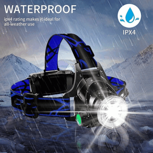 High Power 3 Mode LED Waterproof Headlamp Kit - Rechargeable Headlight for Camping, Hiking, Running & Outdoor Activities