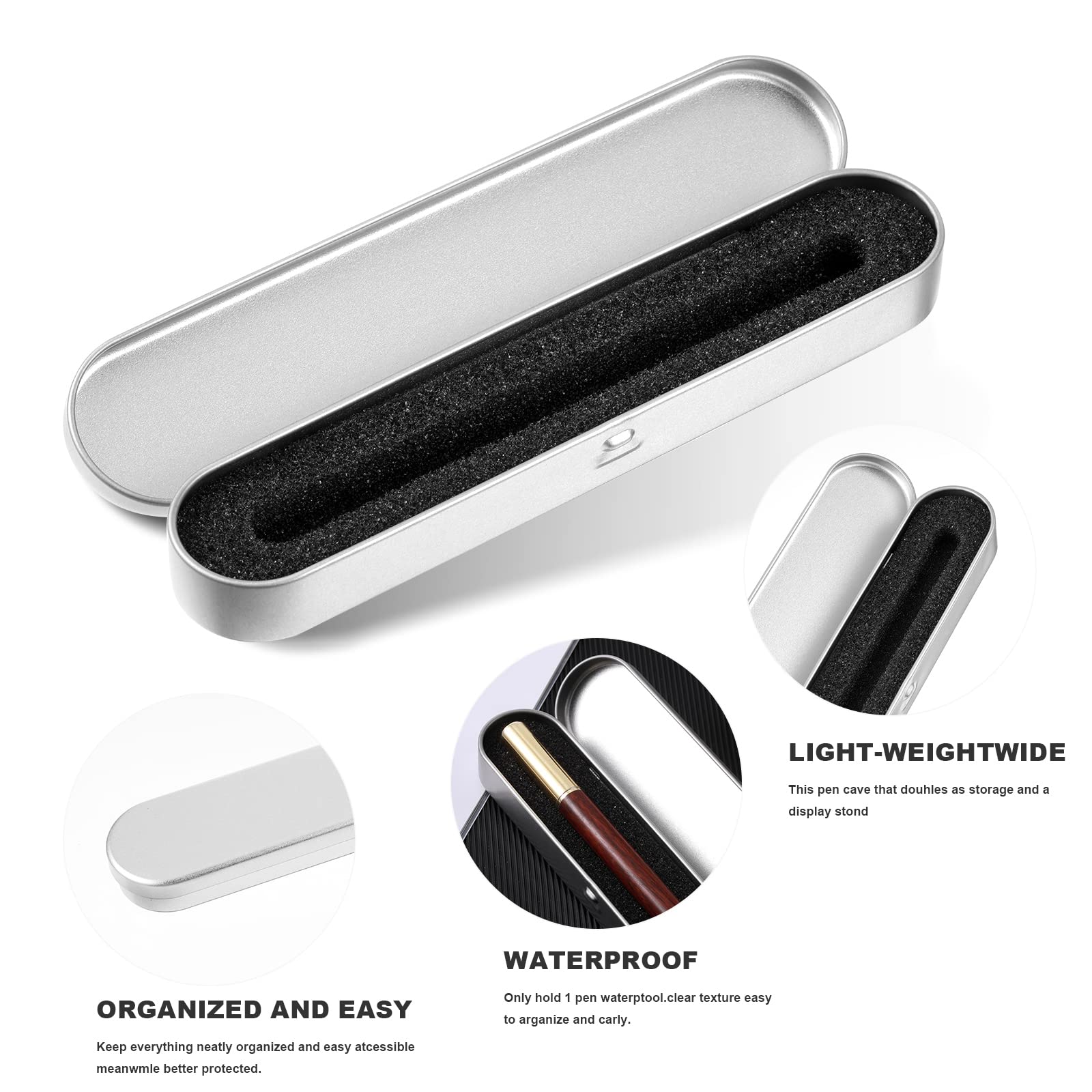 Hi.FANCY 2 Pack Metal Pen Case with Sponge Gift Box - Premium Stationery Organizer & Pencil Box for School, Office, Travel - Portable Makeup Brush Holder - Durable Silver Metal Pencil Case for Students & Professionals