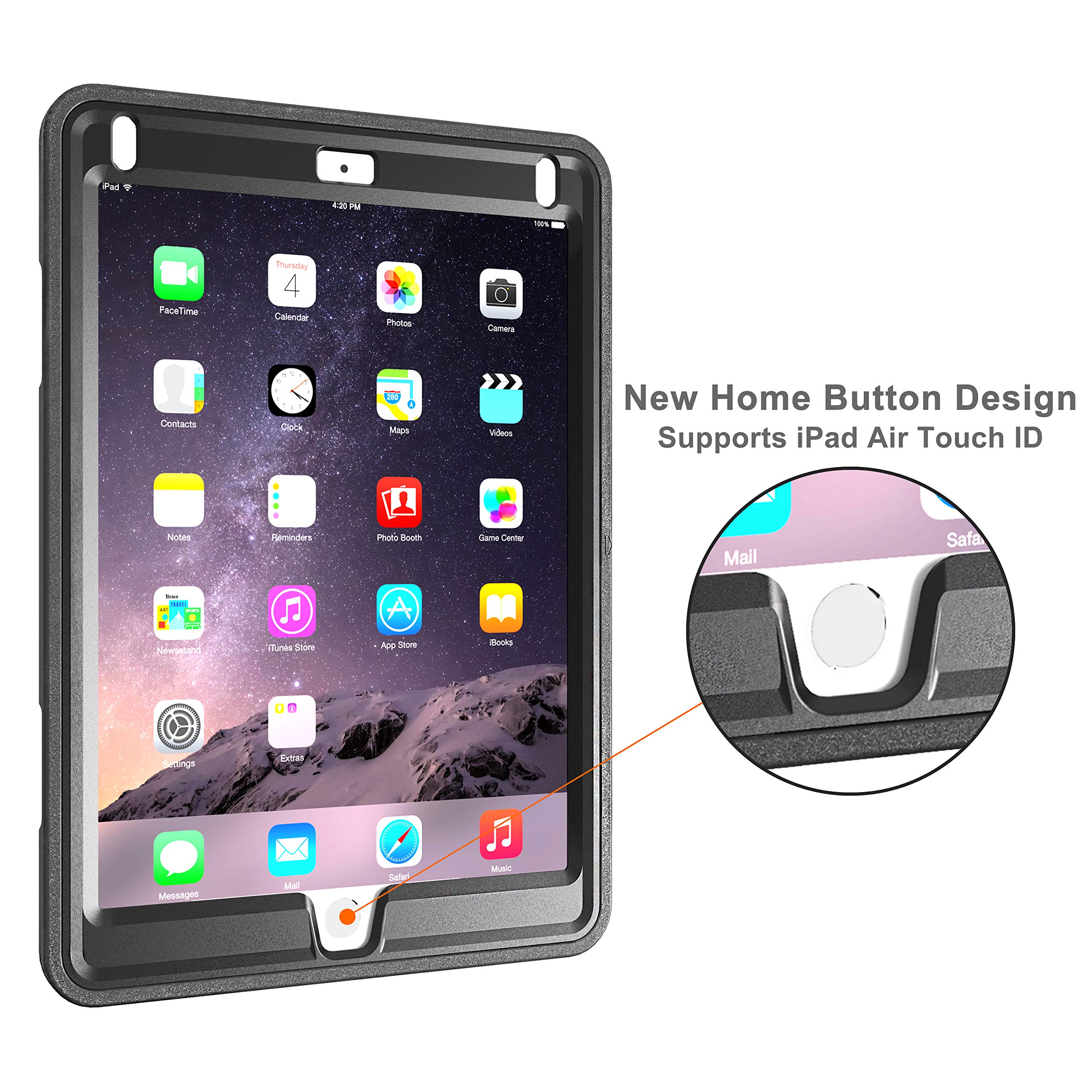 Shockproof iPad Case for iPad 5th/6th Gen, iPad Air 2 & iPad Pro 9.7 - Full Body Protection with Rotating Stand, Built-in Screen Protector & Premium Leather Hand Strap - Heavy Duty Protective Cover for Work, Travel & School Use