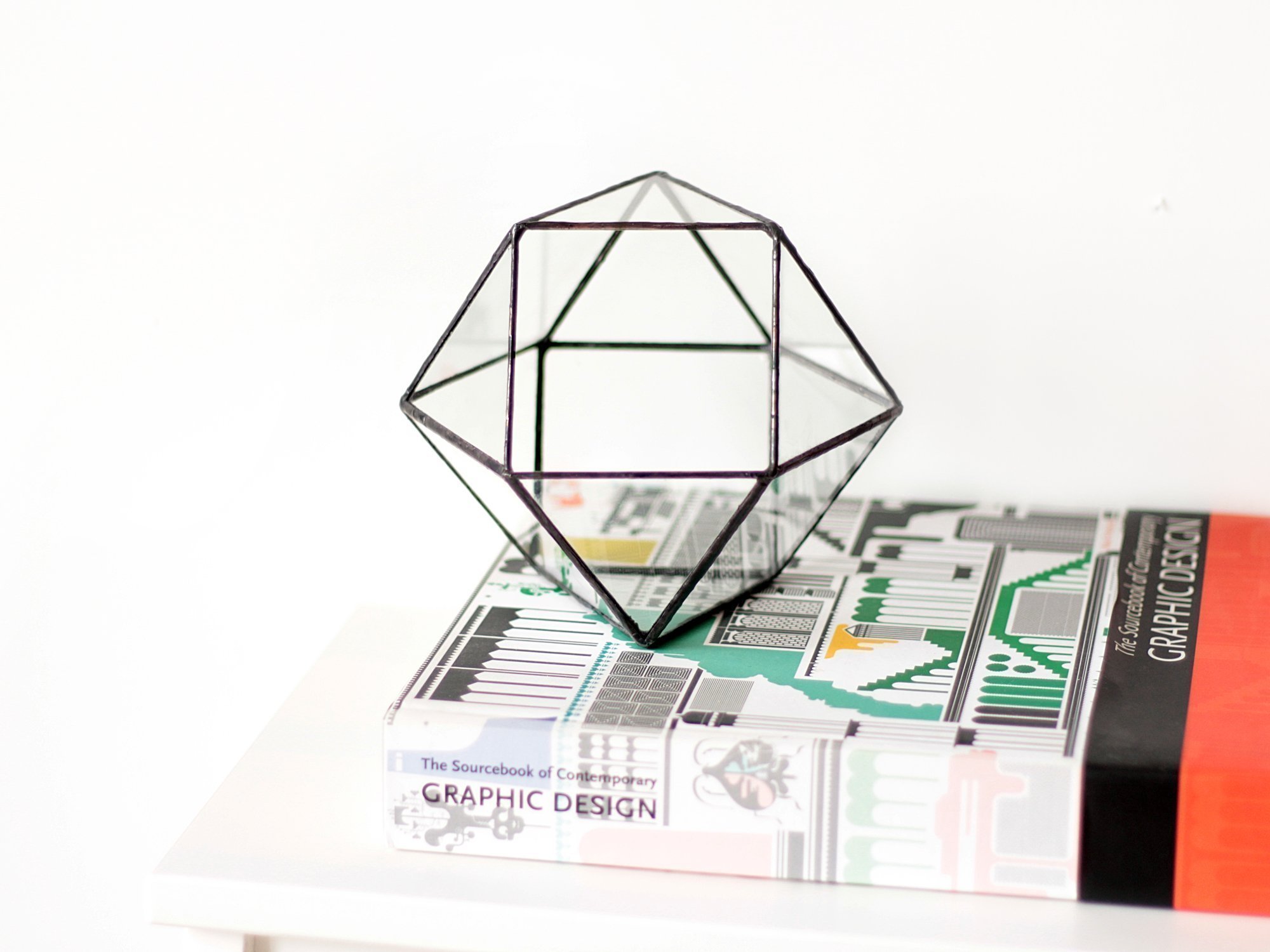 Small Glass Geometric Terrarium Container - Cuboctahedron Shape in Copper, Silver & Black | Perfect for Succulents, Air Plants & Miniature Gardens | Home & Office Decor